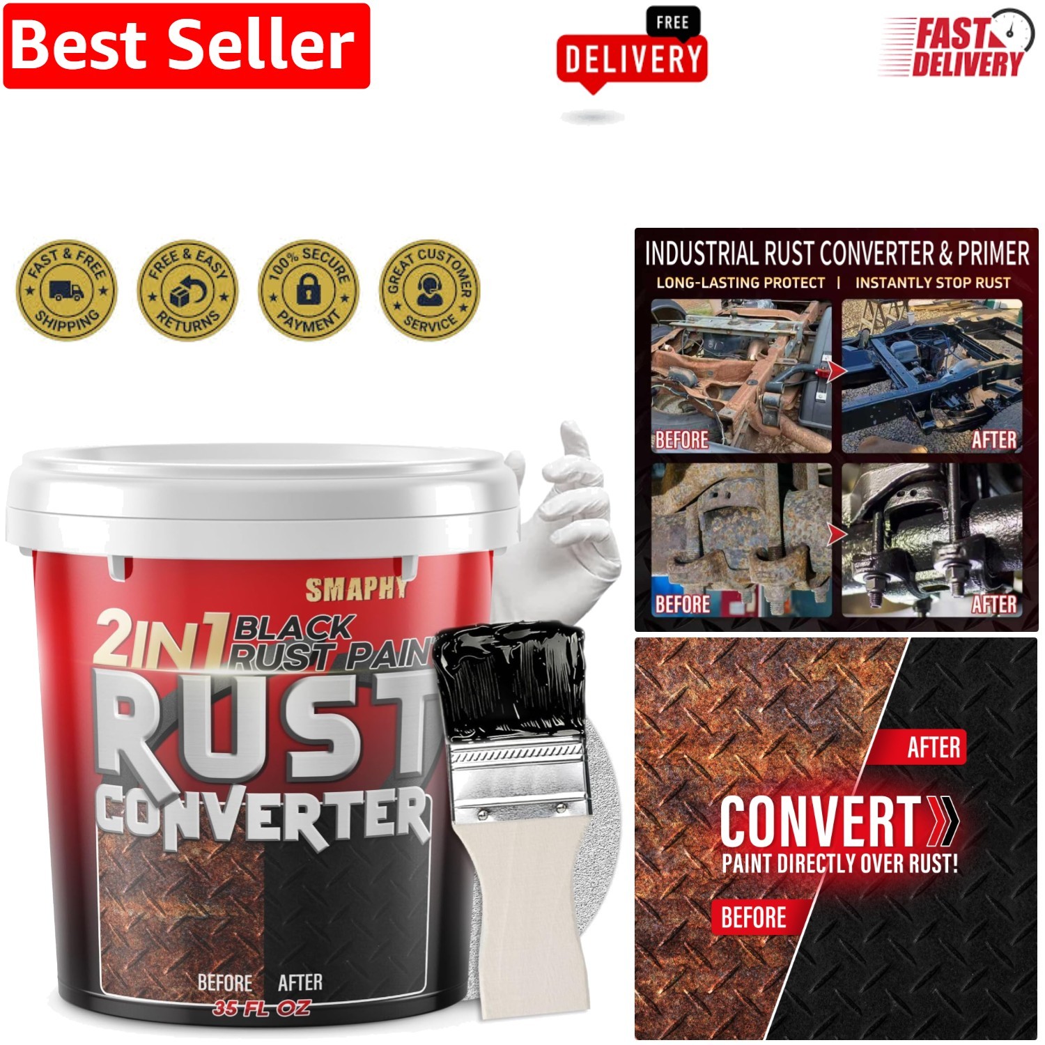 Professional-Grade 2-in-1 Rust Converter & Metal Primer – 35 oz, Fast Drying
