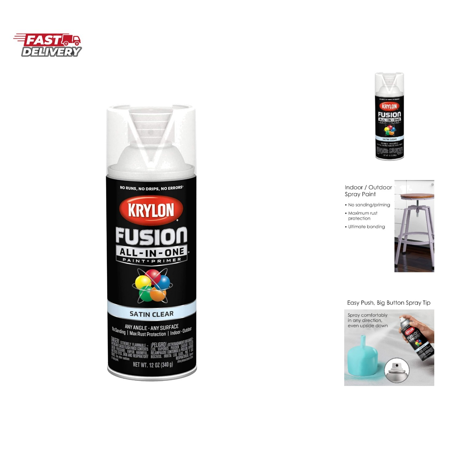 Fusion All-In-One Adhesive Spray Paint for Indoor/Outdoor Use, 12 oz, Clear