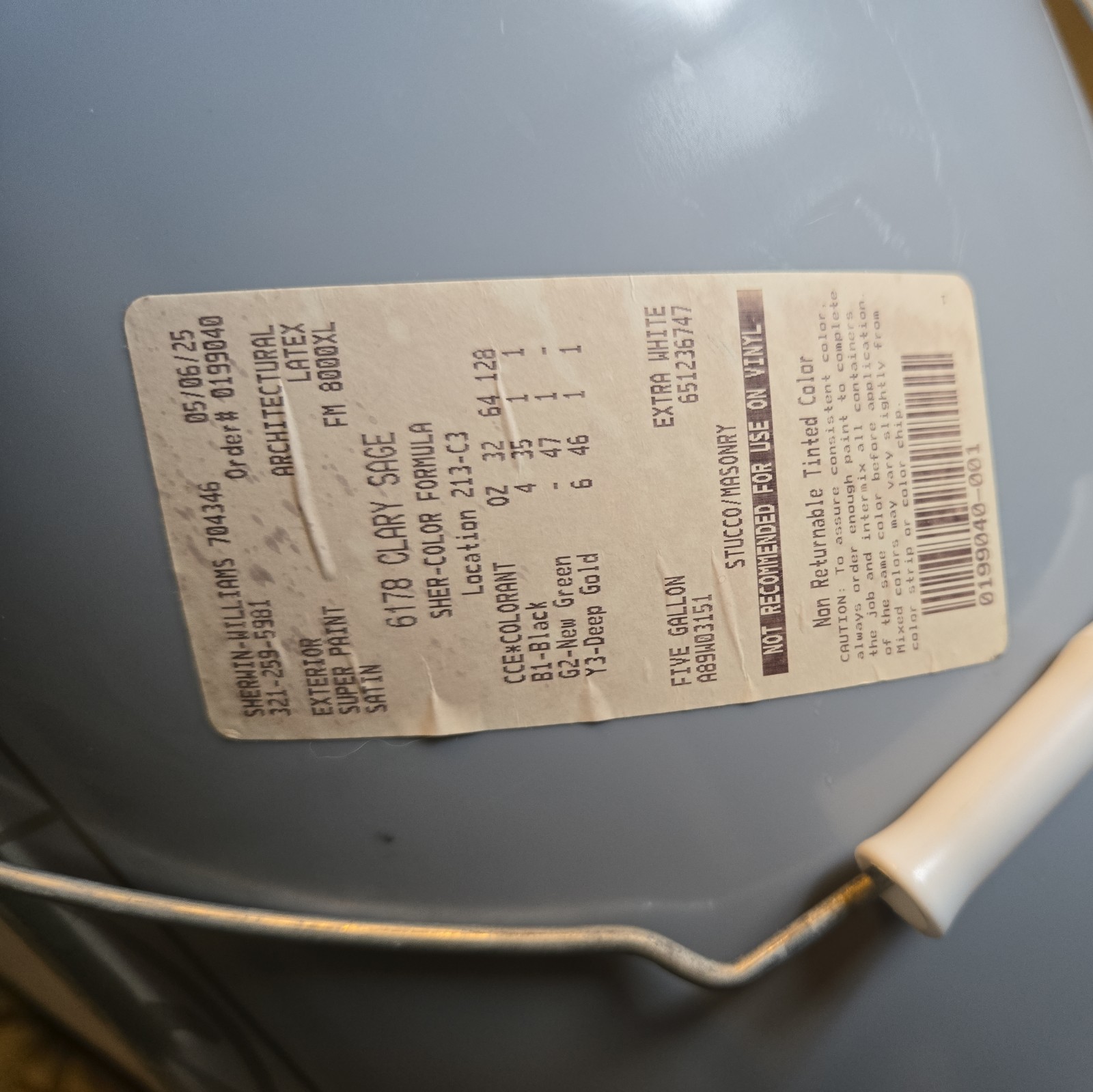 Sherwin WIlliams 5 Gallon Super Paint Ext Satin 6178 Clary Sage New