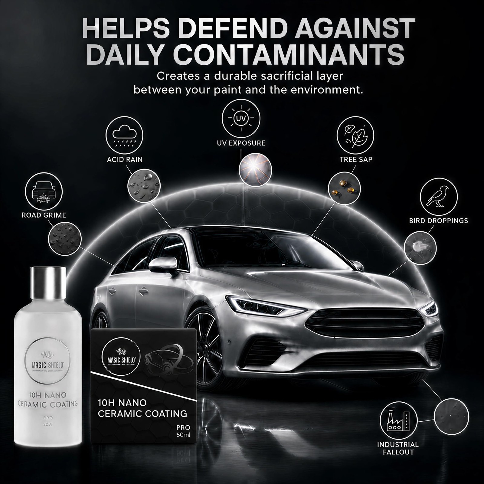 Magic Shield PRO 10H SiO2 Ceramic Coating for Cars, 50 mL | Self-healing fini…