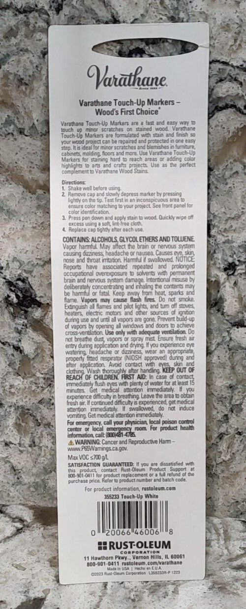 VARATHANE TOUCH UP MARKER for WOOD REPAIR – WHITE – .51 oz / 14g