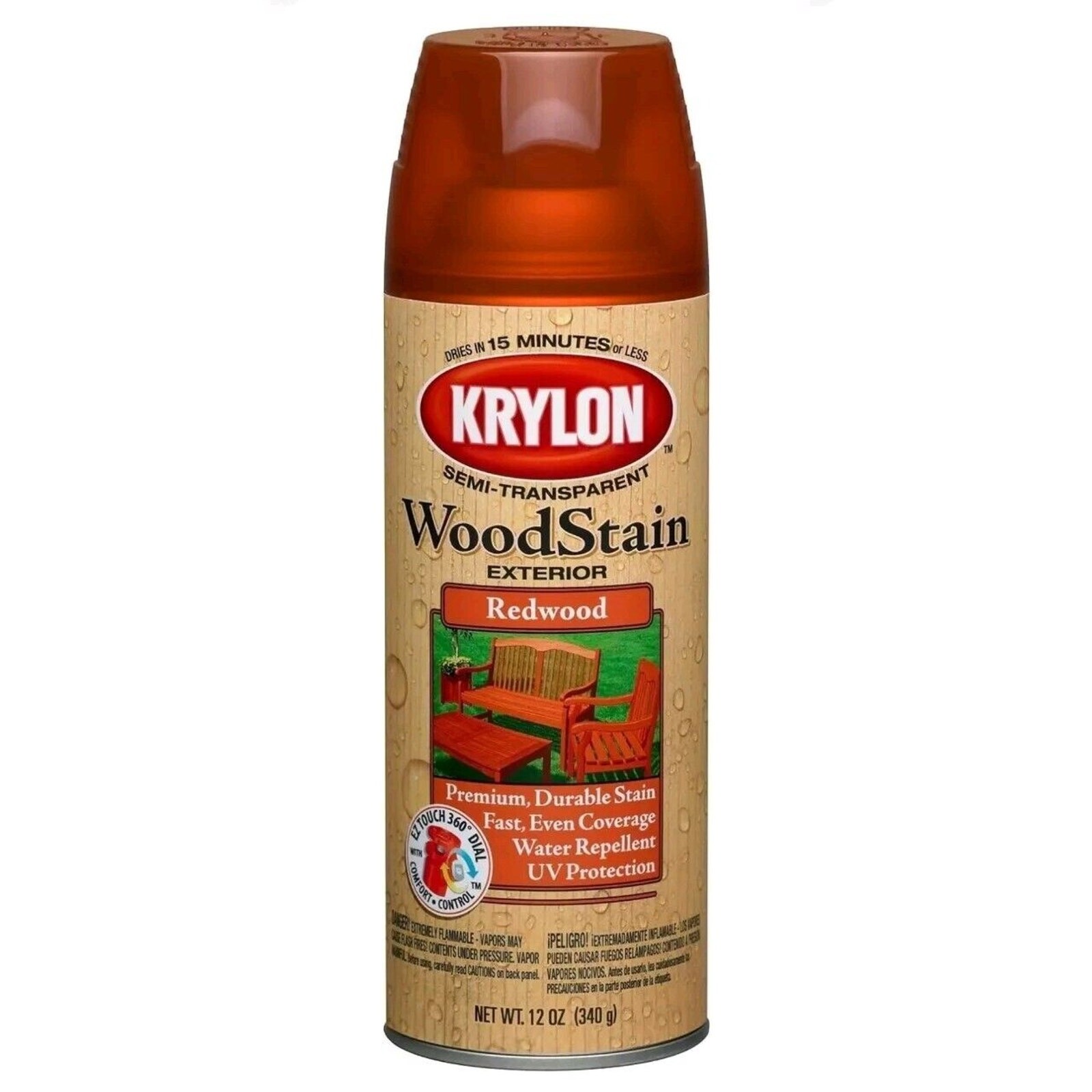 Krylon K03604000 Exterior Semi-Transparent Wood Stain, Redwood, 12 Ounce