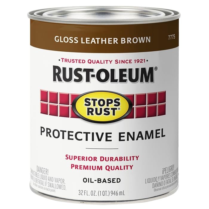 Rust-Oleum 7775502-2PK Stops Rust Brush On Paint, Quart, Gloss Leather Brown,