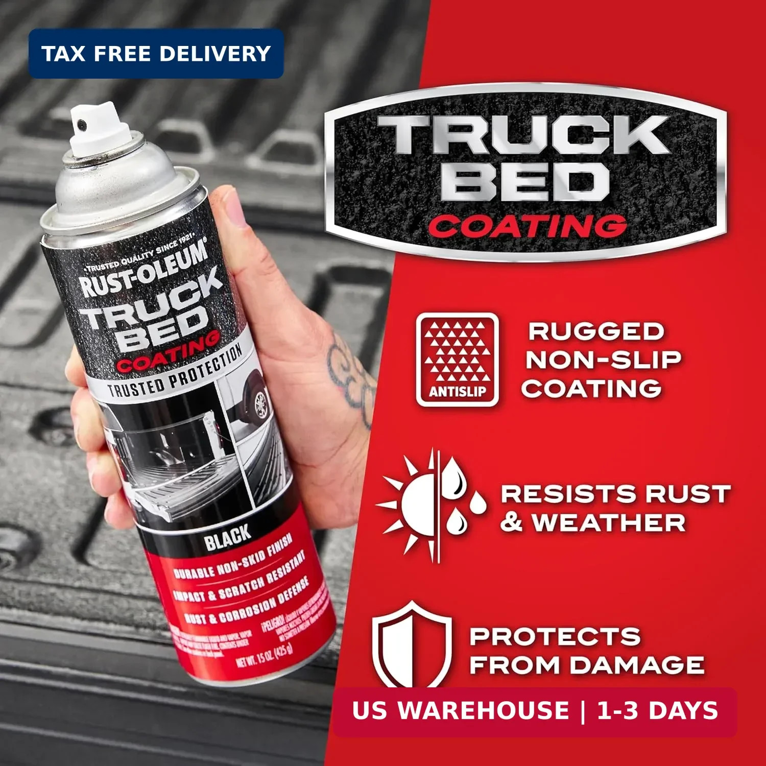 Rust-Oleum 248914-6PK Stops Rust Truck Bed Coating Spray Paint, 15 oz, Black, 6