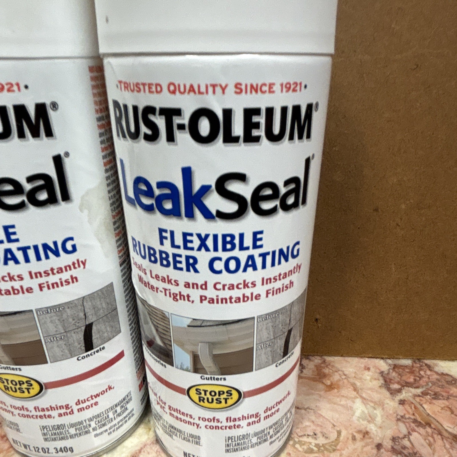 WHITE Rust-Oleum LeakSeal Flexible Rubber Coating Spray Cans, Lot of 2