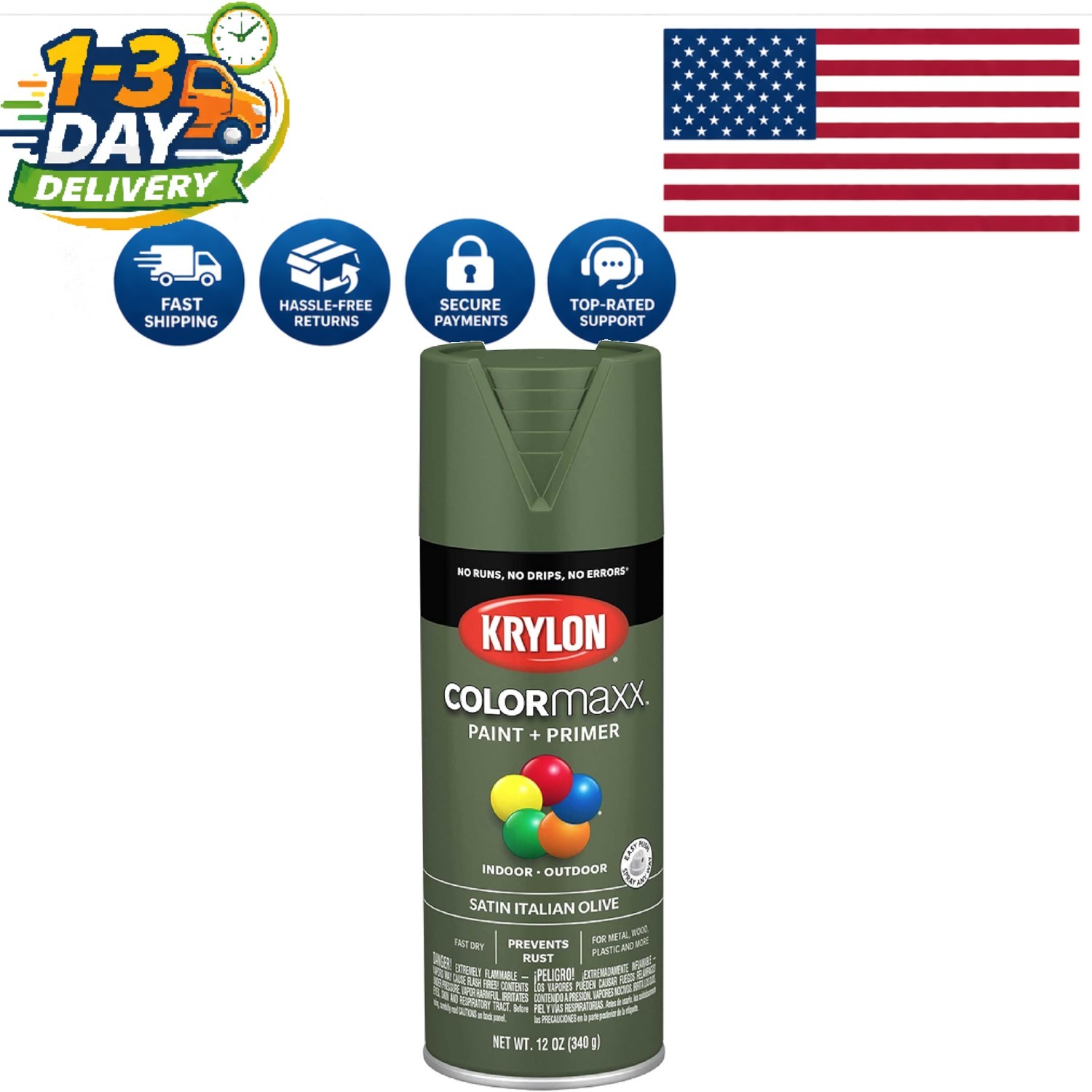 Indoor/Outdoor Use KRYLON ColorMaxx Satin Olive Green 12oz Spray Paint & Primer
