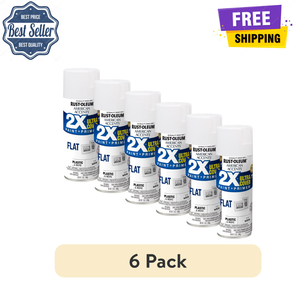 6 Pack White, Rust-Oleum American Accents 2X Ultra Cover Flat Spray Paint, 12oz