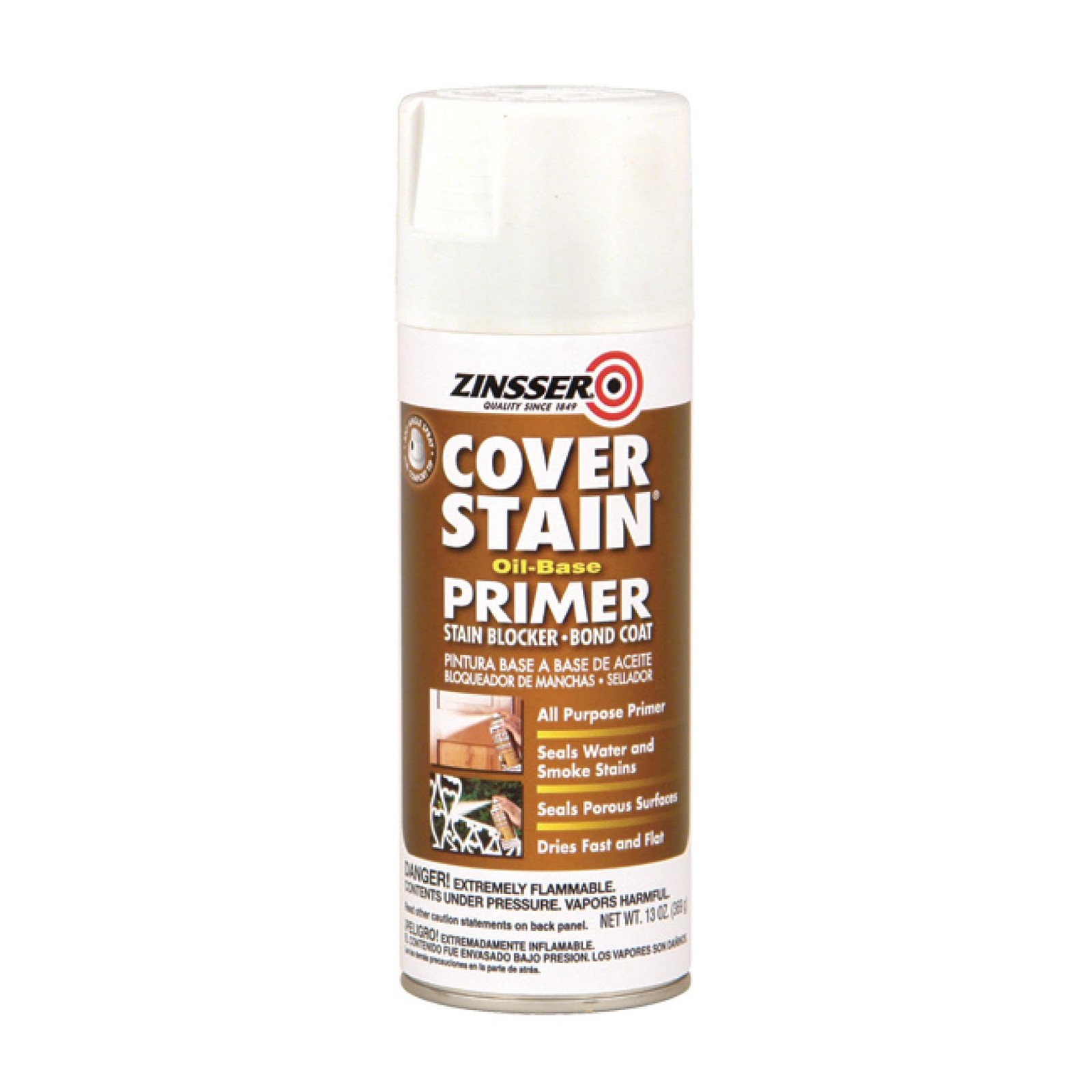 Zinsser Cover Stain Primer Spray 13 Ounce High Hiding Stain Blocker White