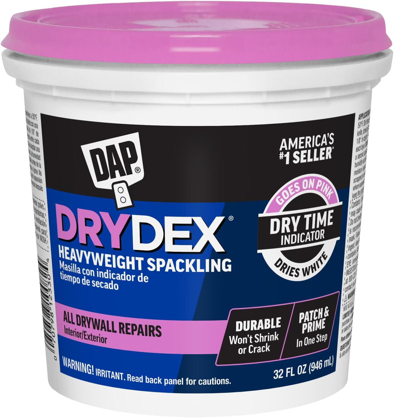 Masilla DryDex 12330 blanca 1 qt, interior/exterior, cambia de rosa a blanco