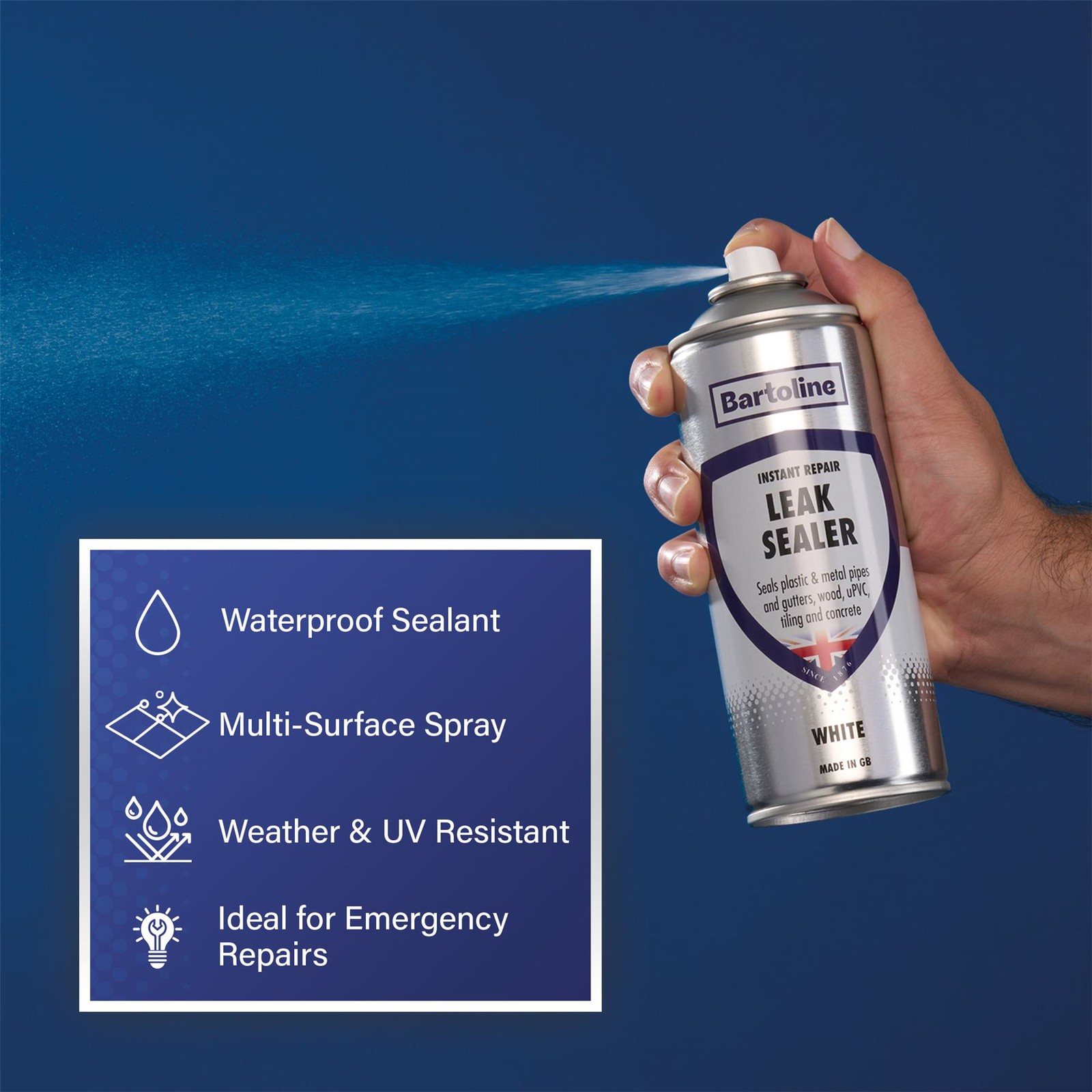 Bartoline Leak Sealer White Waterproof Spray Pipe Roof Frame Repair 13.53oz