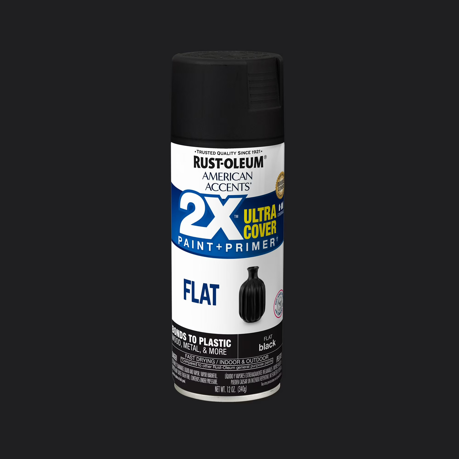 (6 pack) Black, Rust-Oleum American Accents 2X Ultra Cover Flat Spray Paint