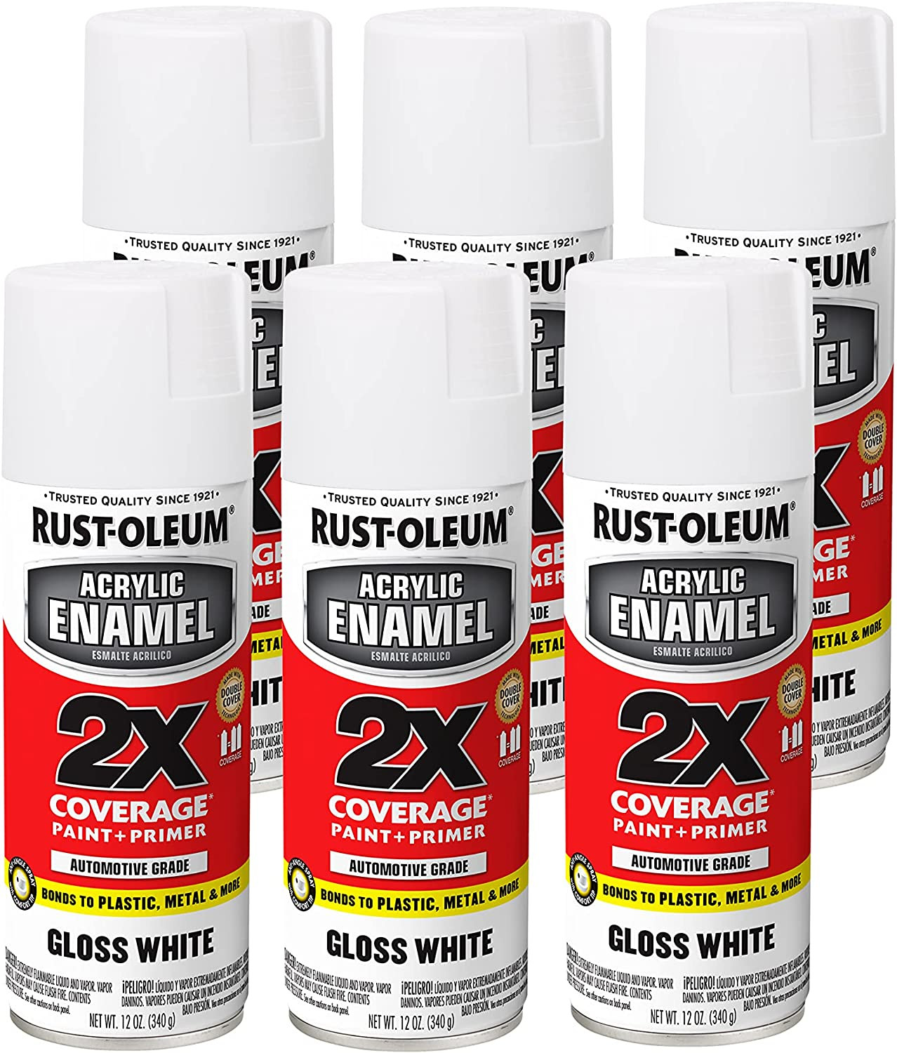 271919-6PK Acrylic Enamel 2X Spray Paint, 12 Oz, Gloss White, 6 Pack