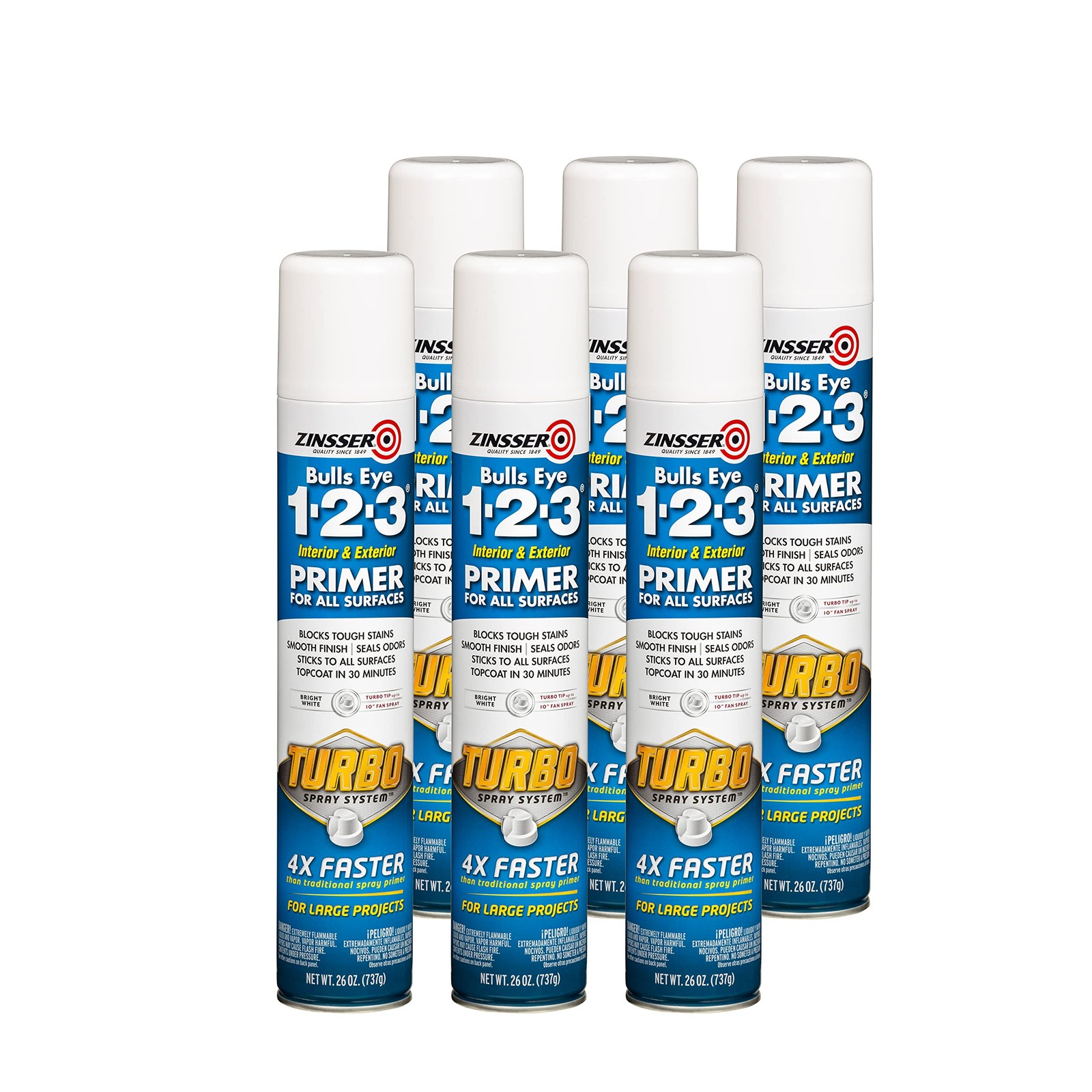 343746-6PK Bulls Eye 1-2-3 Turbo Primer Spray, 26 oz, White, 6 Pack