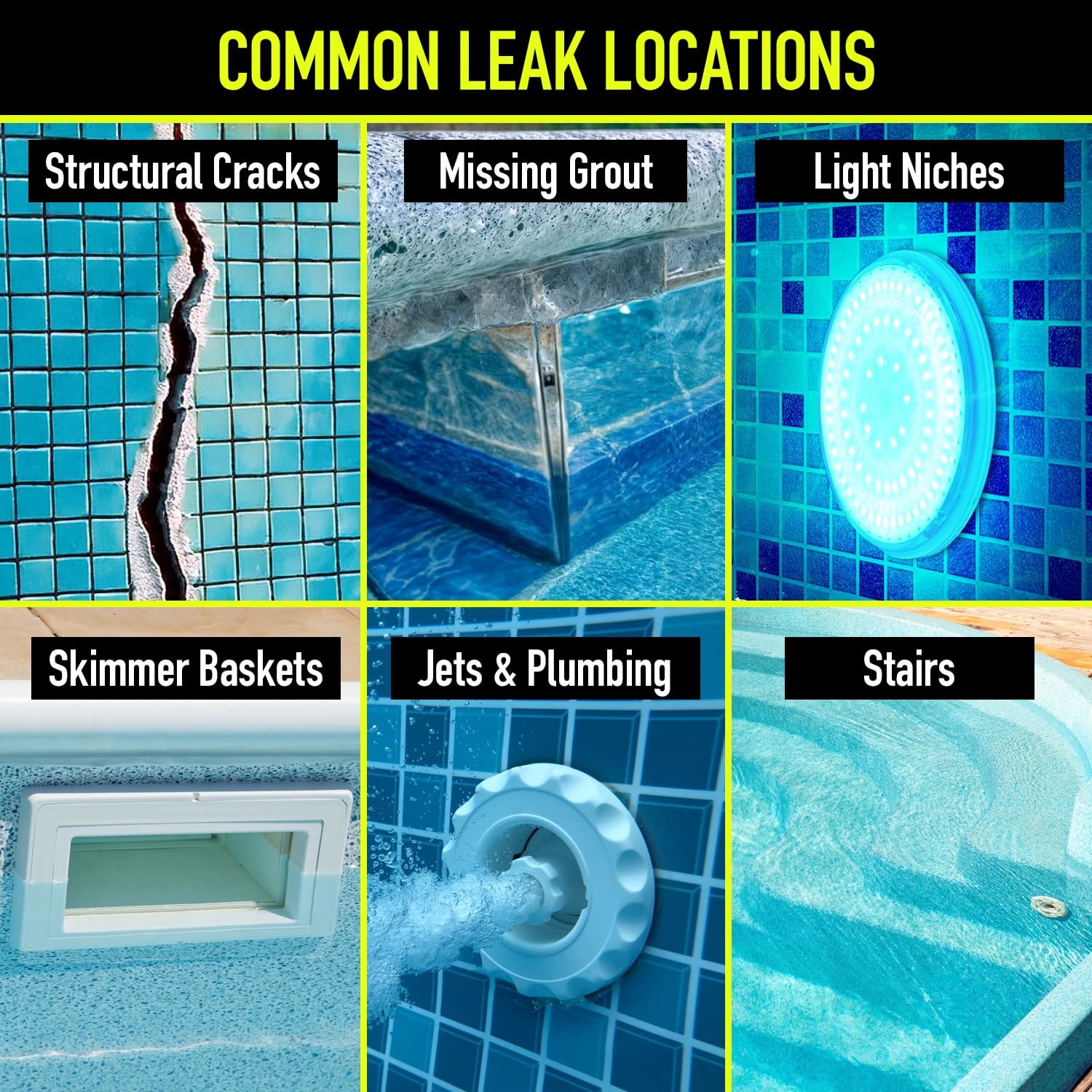 Pool Leak Detection Dye Kit – with 2 Precision Applicators Fluorescent Yellow