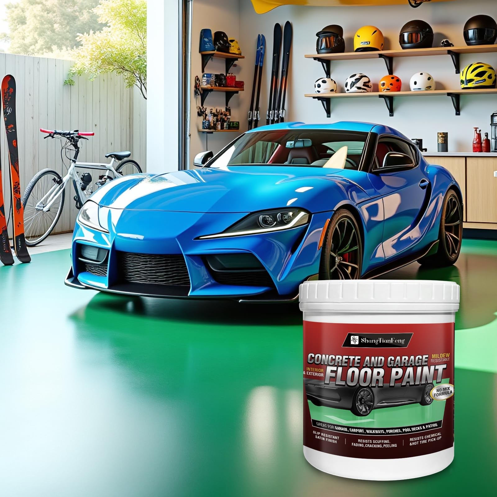 Professional Floor Paint Kit 1 Gallon Green Acrylic Concrete Coating for hou…