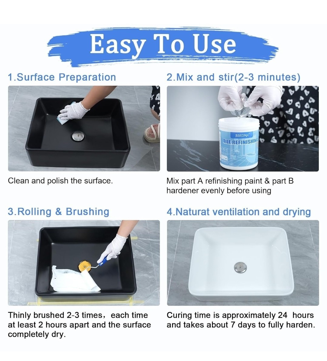 32Oz White Ceramic tub and tile Paint Refinishing DIY Kit Bathtub Bathroom