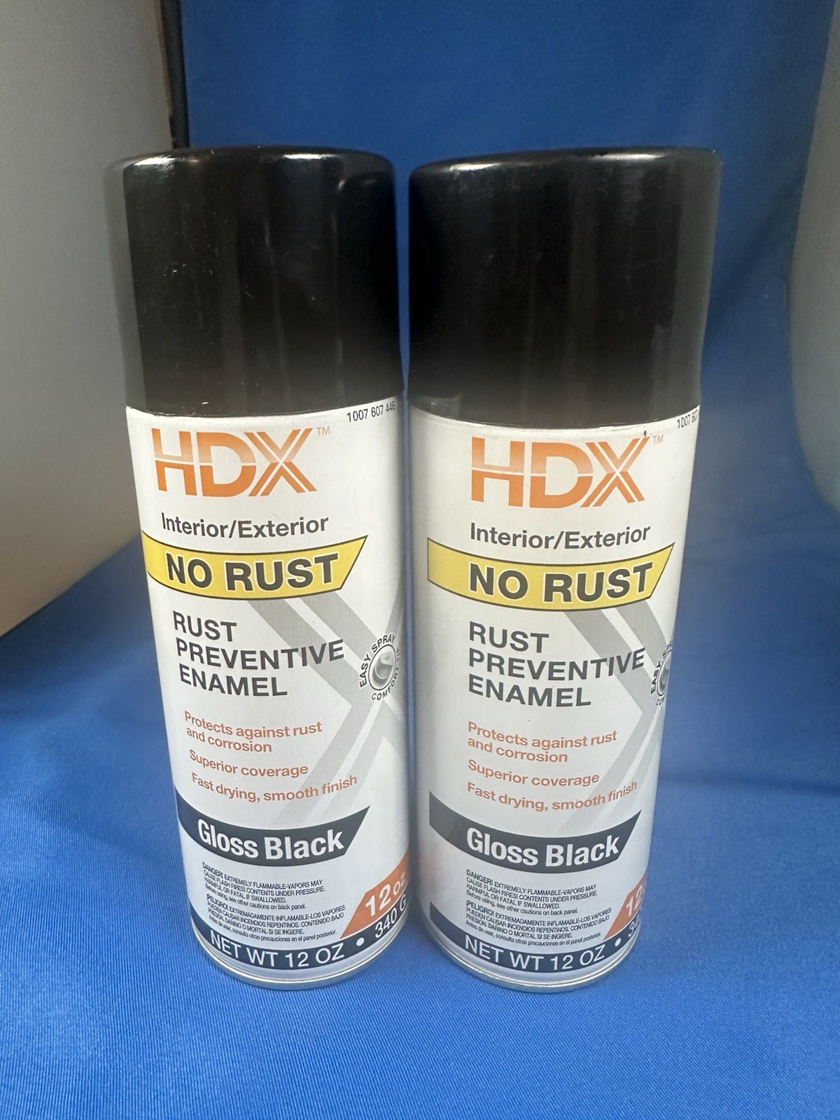 2 Pack HDX No Rust Gloss Black Spray Paint 12 oz Rust Preventive Enamel New