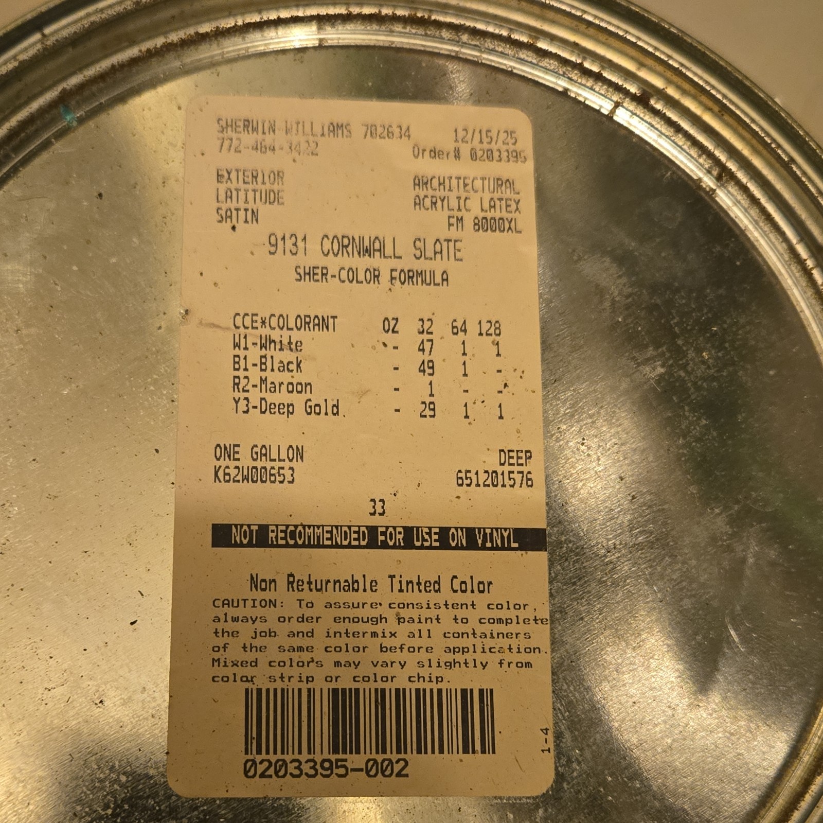 Sherwin Williams Latitude Ext Acrylic Latex 9131 cornwall slate Satin 1G