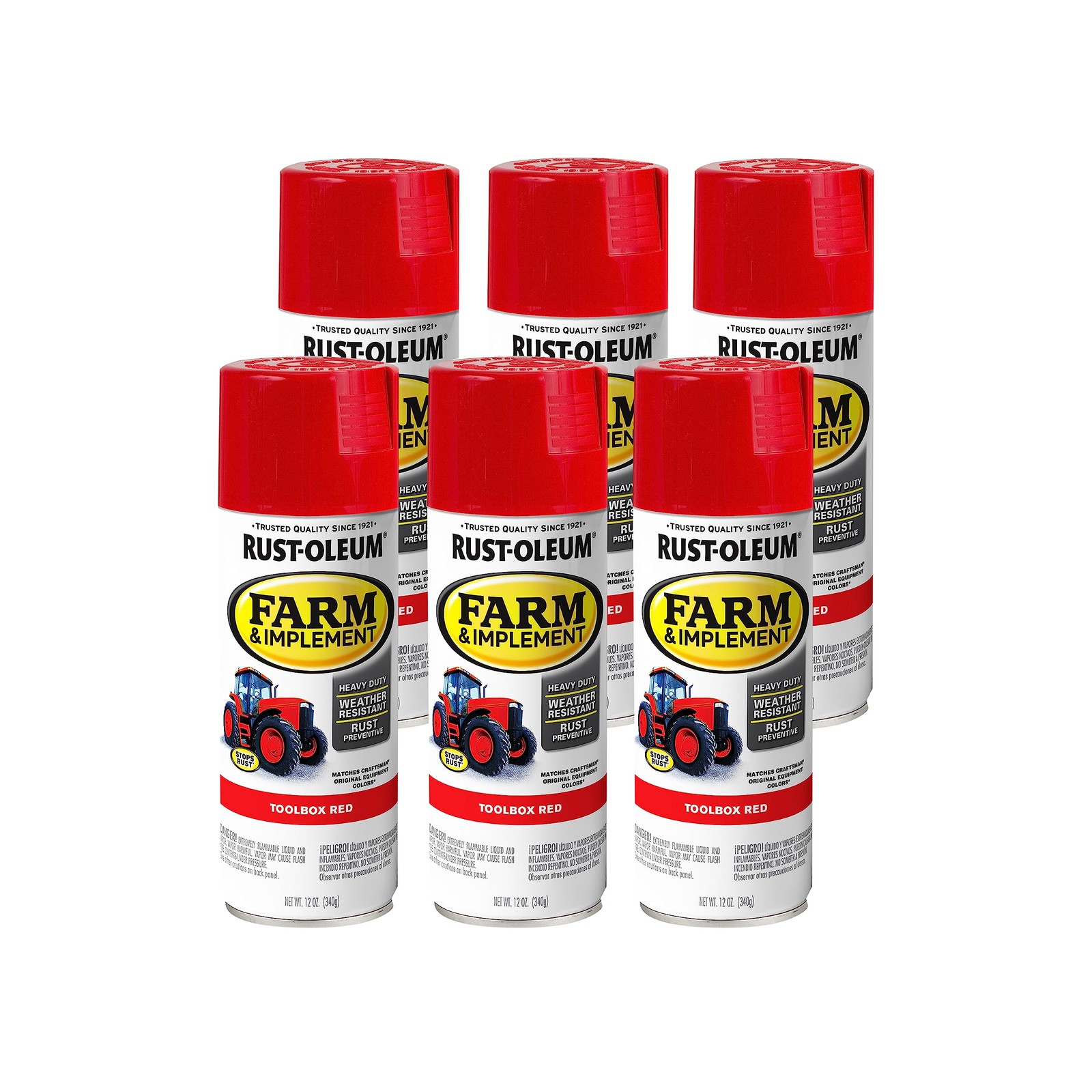 Rust Oleum Toolbox Red Spray Paint 12oz Pack of 6 Farm Implement Durable Coating