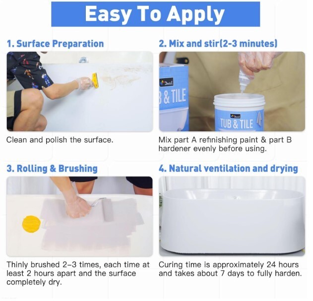 Tub and Tile Paint, Water Based Low Odor, Semi-Gloss White, 25-30 sq.ft