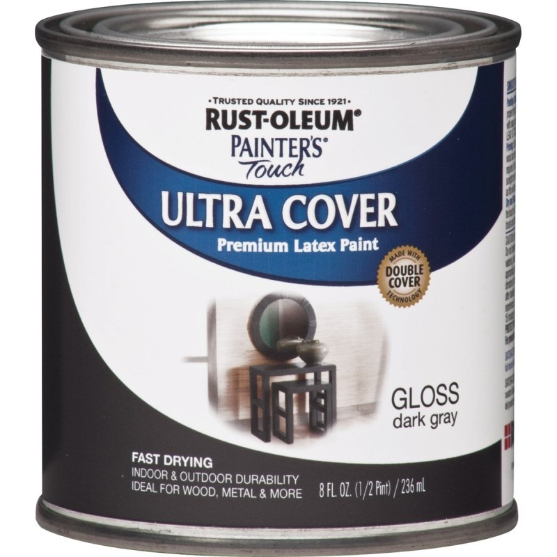 Rust-Oleum 1986730 Enamel Paint, Water, Gloss, Dark Gray, 0.5 pt, Can, 120 sq-ft