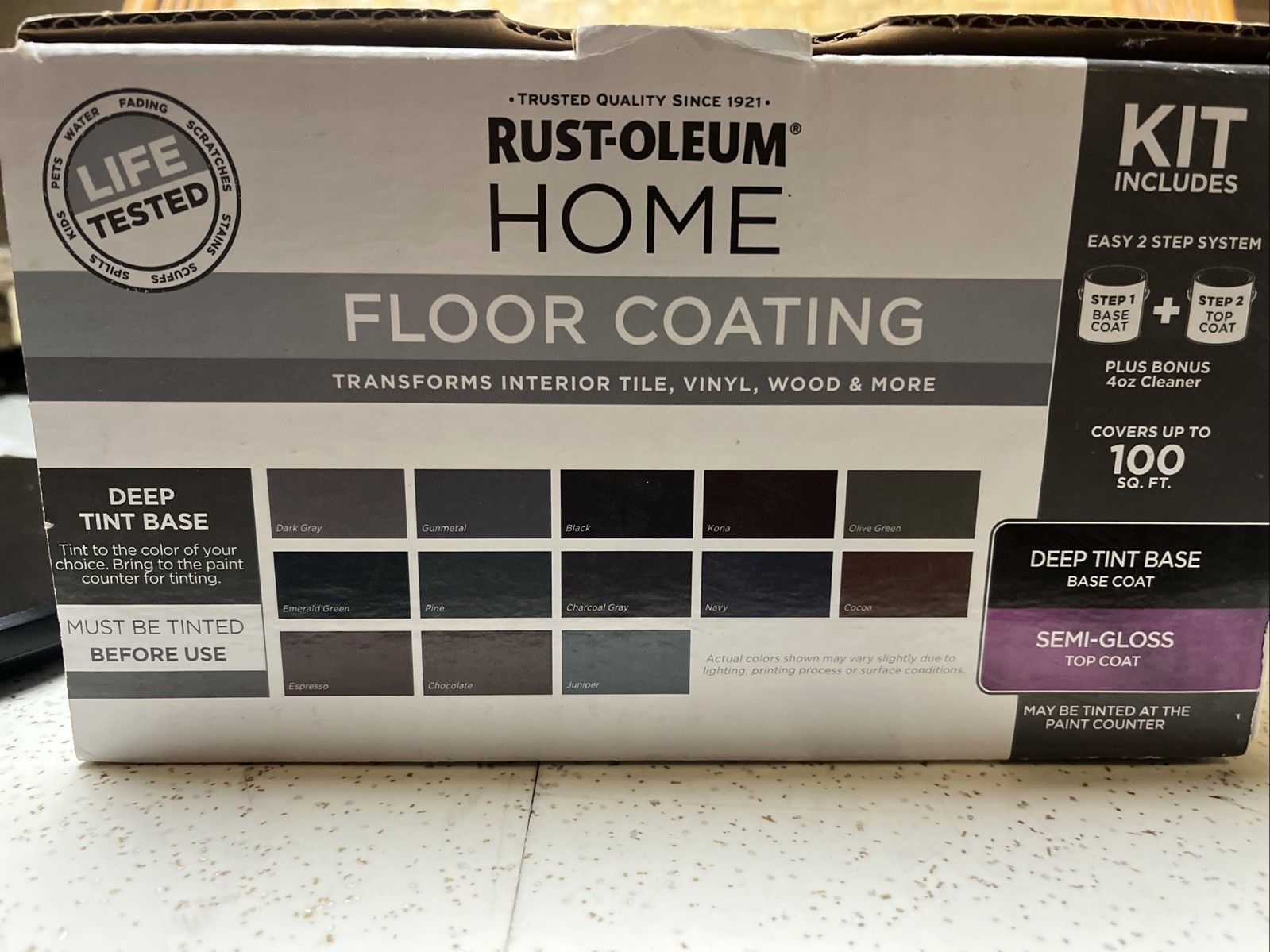 Rust-Oleum Home Interior Floor Coating Kit, Semi-Gloss UNTINTED 100 Sq Ft
