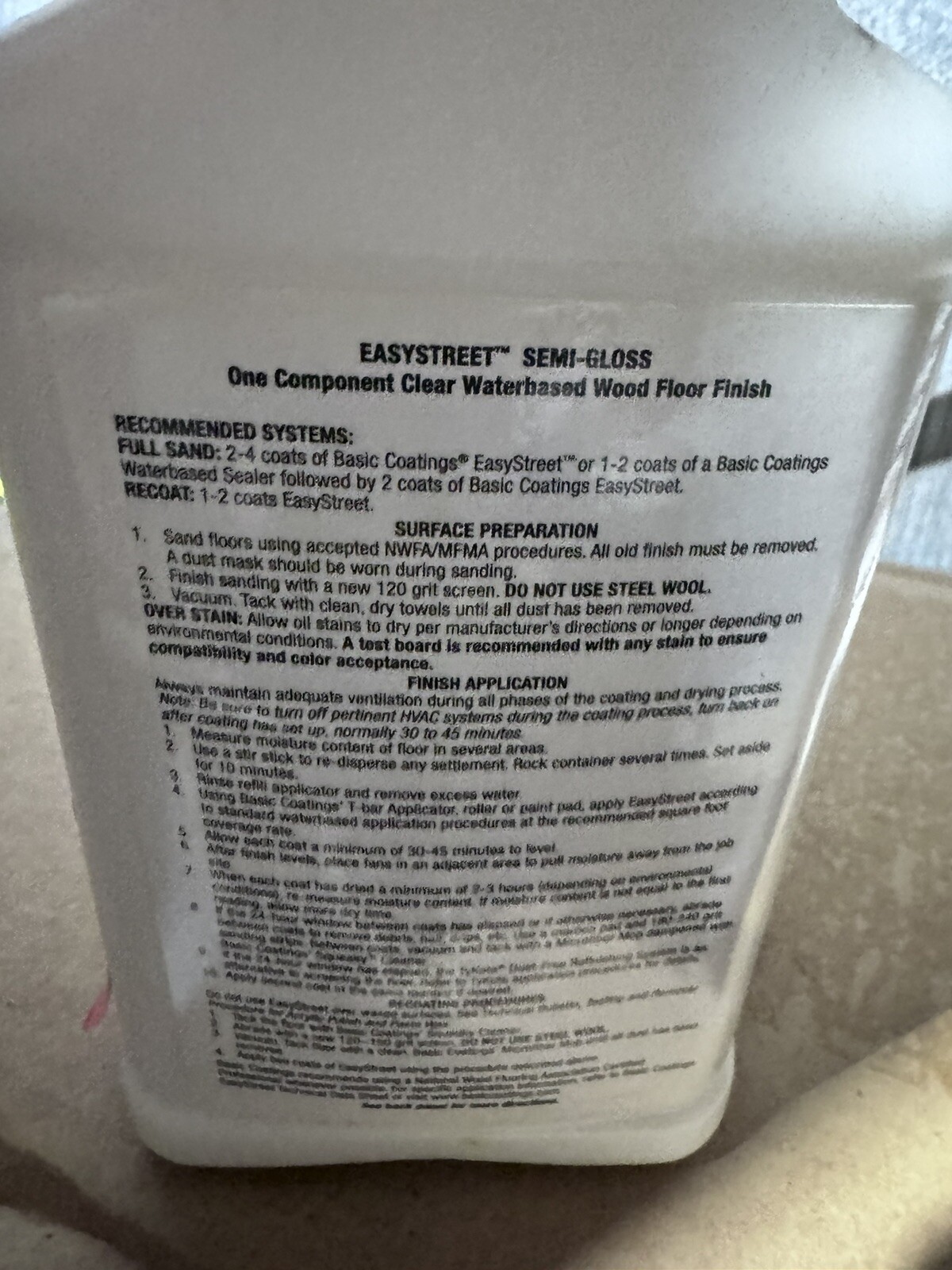Basic Coatings EASYSTREET, 1 Component Waterbased Wood Floor Finish SEMI GLOSS
