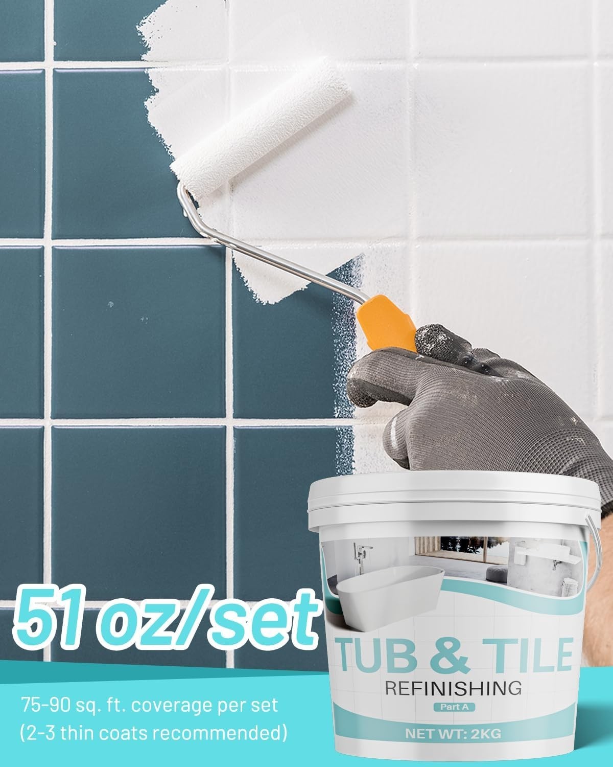 Tile Paint, 70 oz Tub and Tile Refinishing Kit with Hardener, Tub Paint for B…