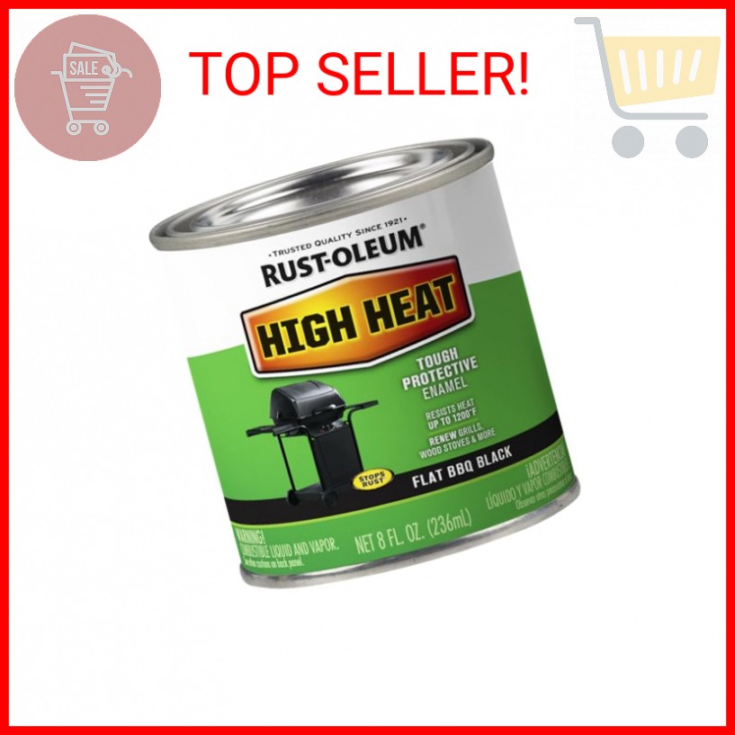 Rust-Oleum 7778730 High Heat Brush Protective Enamel Paint, Half Pint, Flat BBQ
