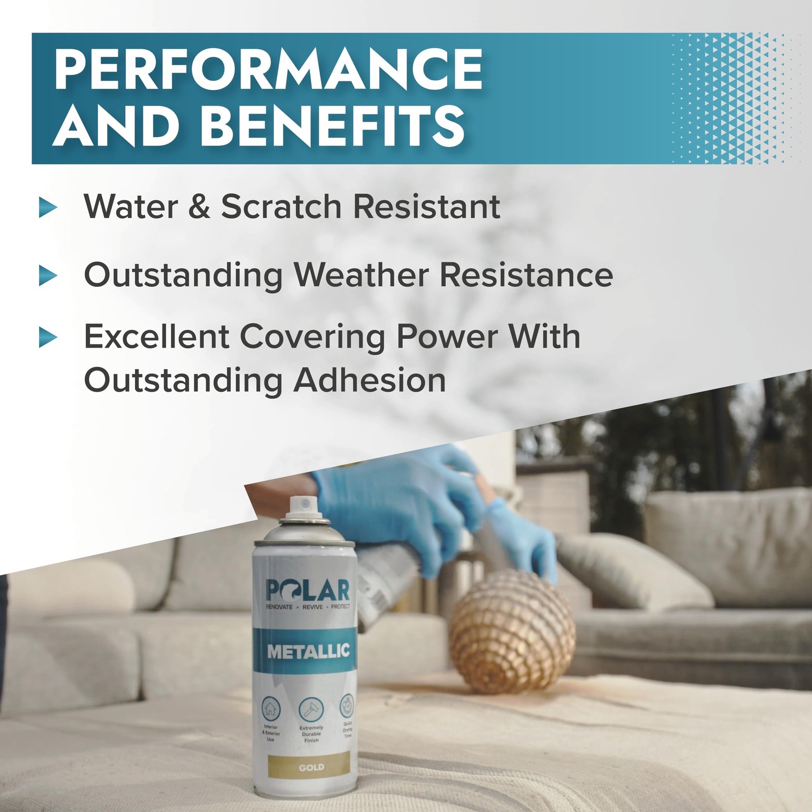 Polar Metallic Gold Spray Paint – 2 x 13.5 Fl Oz | Multi-Purpose Interior & Exte