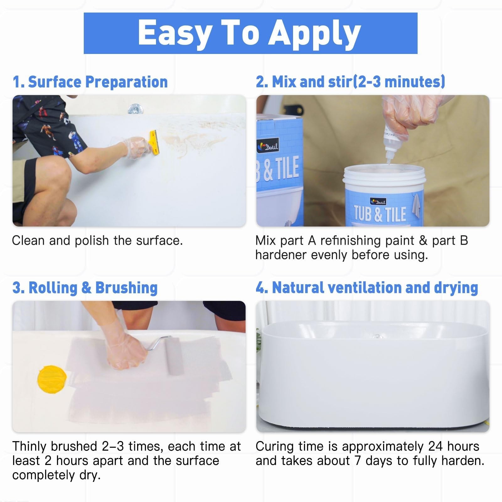 Tile Refinishing Kit – Water-Based Bathtub Paint, Low Odor, Easy Use, 16.5oz, Se
