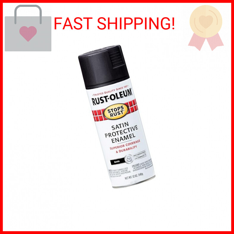 Rust-Oleum 7777830 Stops Rust Spray Paint, 12 oz, Satin Black