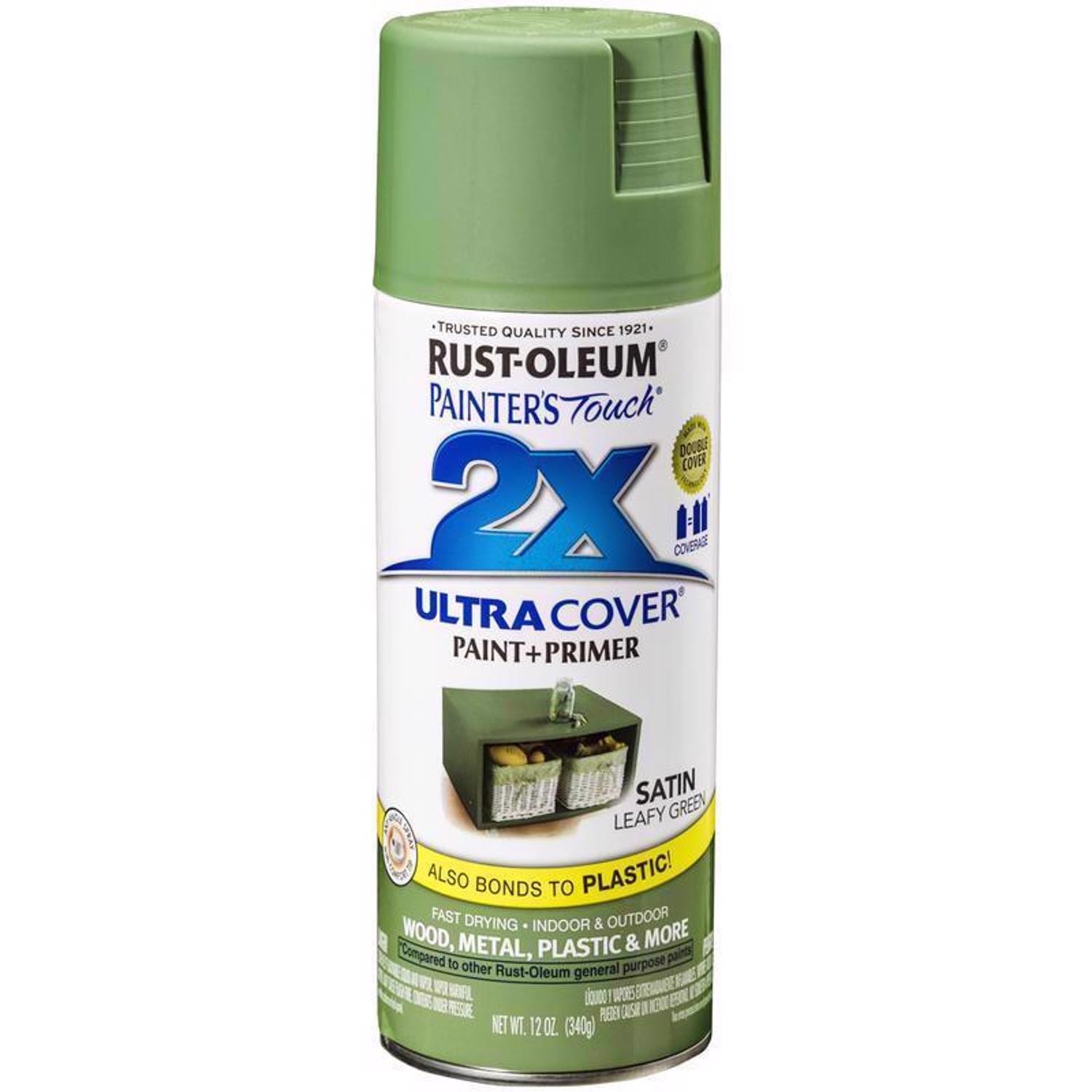 Rust-Oleum 249072 Painter’s Touch Ultra Cover Satin Leafy Green Spray Paint 12oz