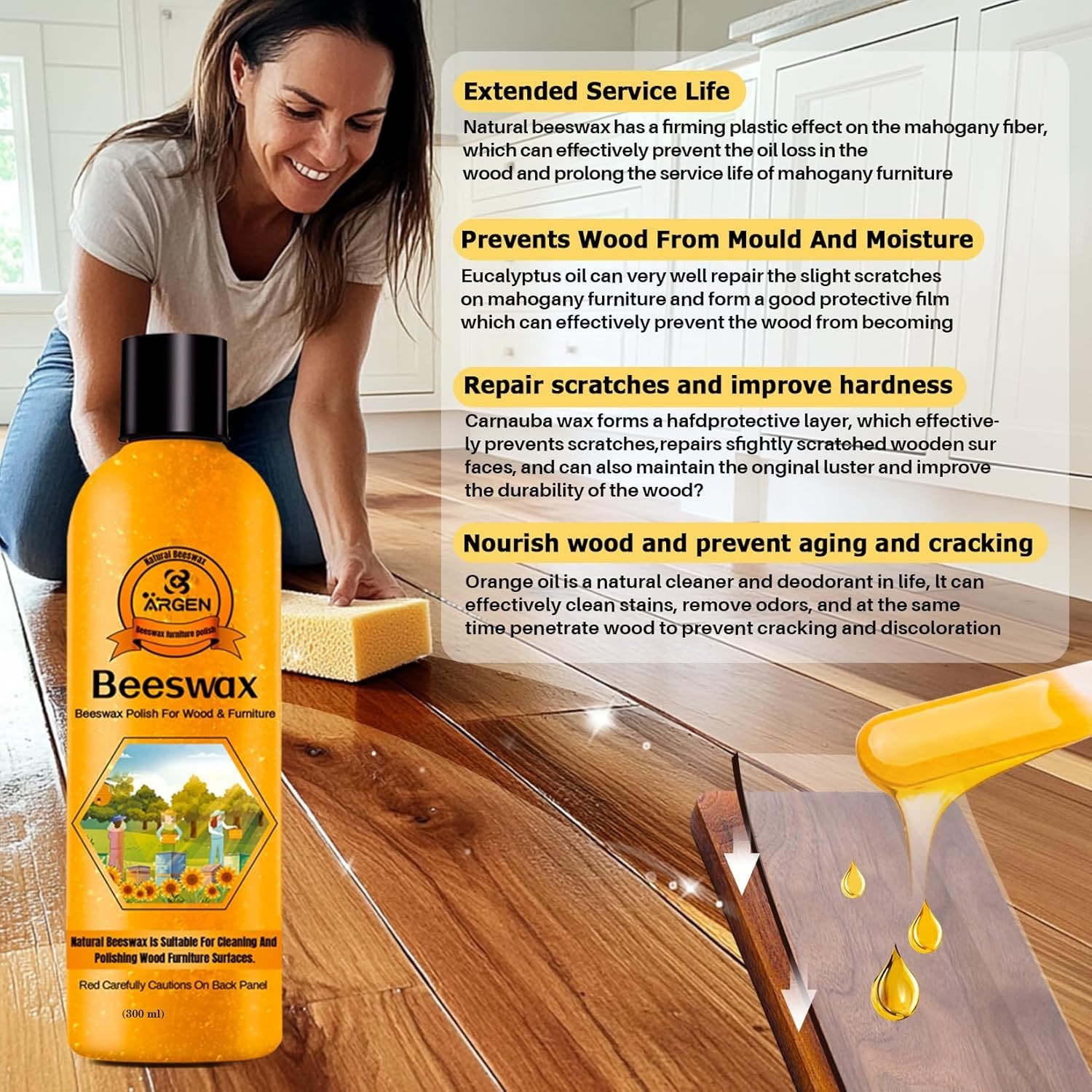Beeswax Furniture Wood Polish – Wood Seasoning Beeswax Oil for Wood Natural W…