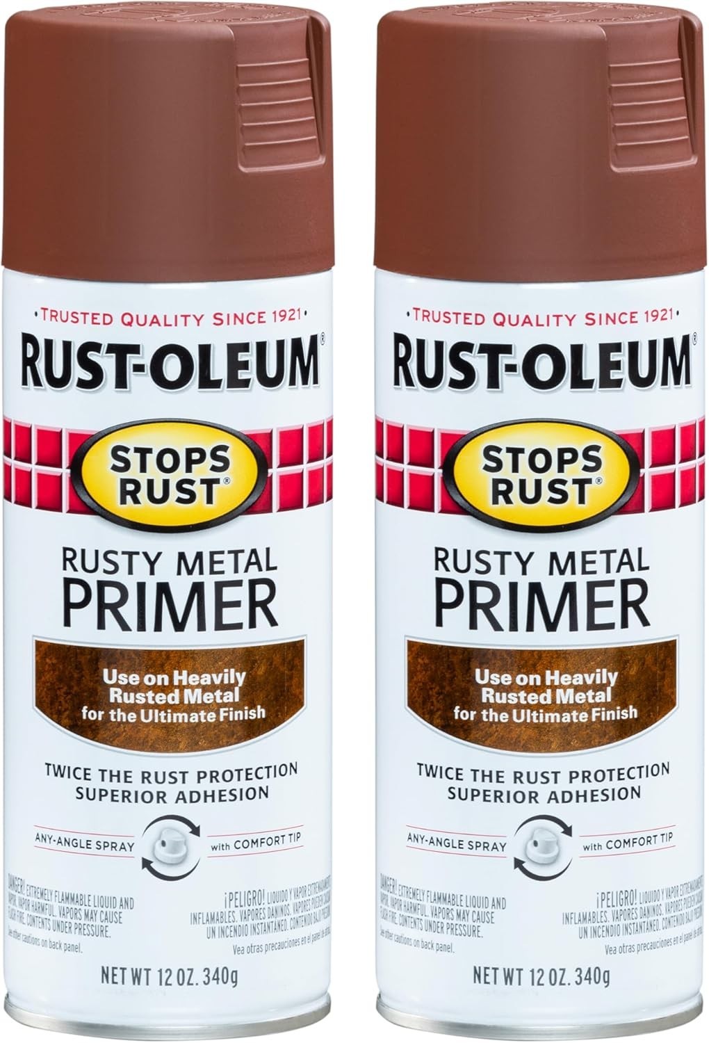 Rust-Oleum 7769830 Flat Brown Primer Spray 12 Oz Stops Rust 2 Pack Metal Paint