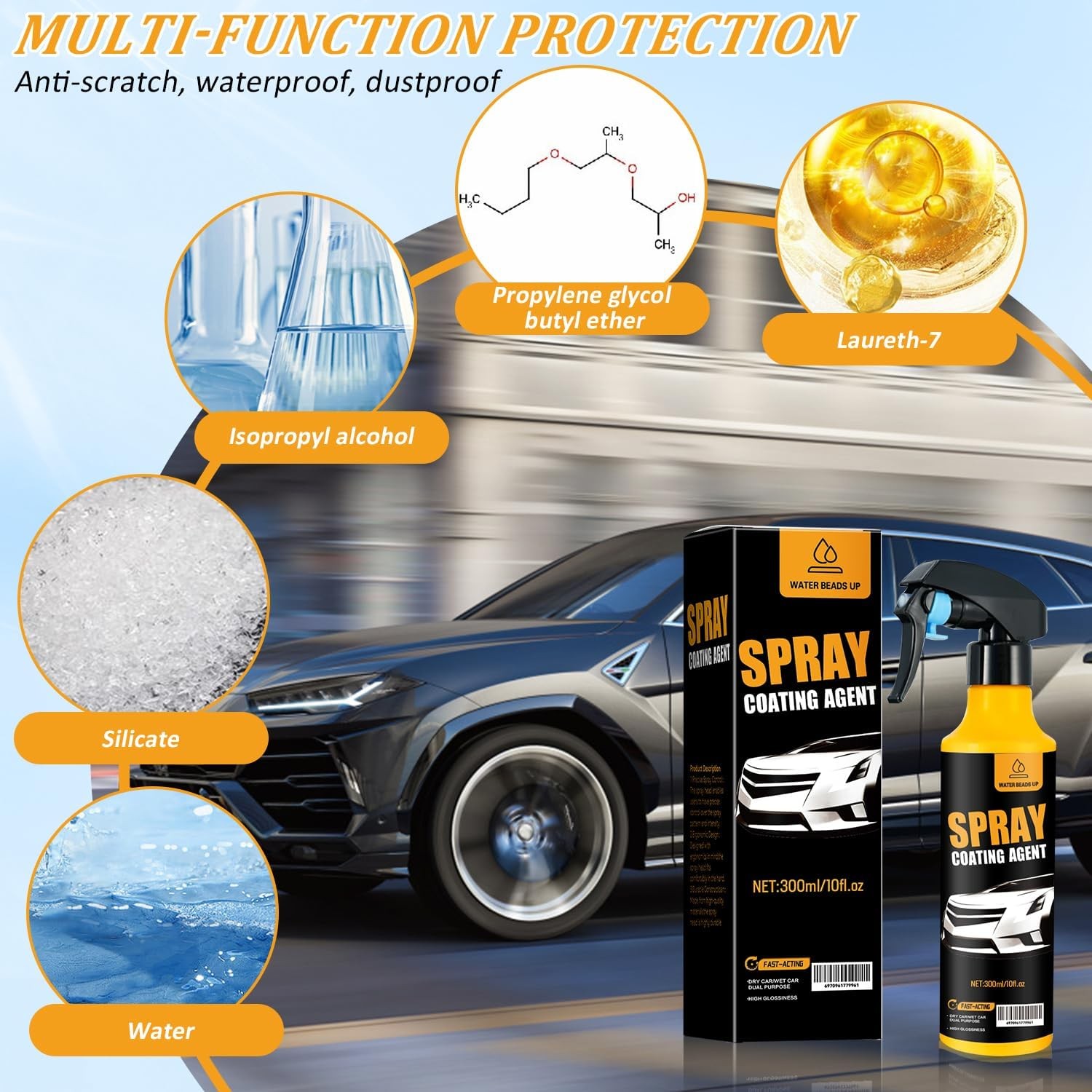 Car Coating Spray Kit, Nano Hydrophobic Ceramic Coating, Easy-to-Spray Auto Pain