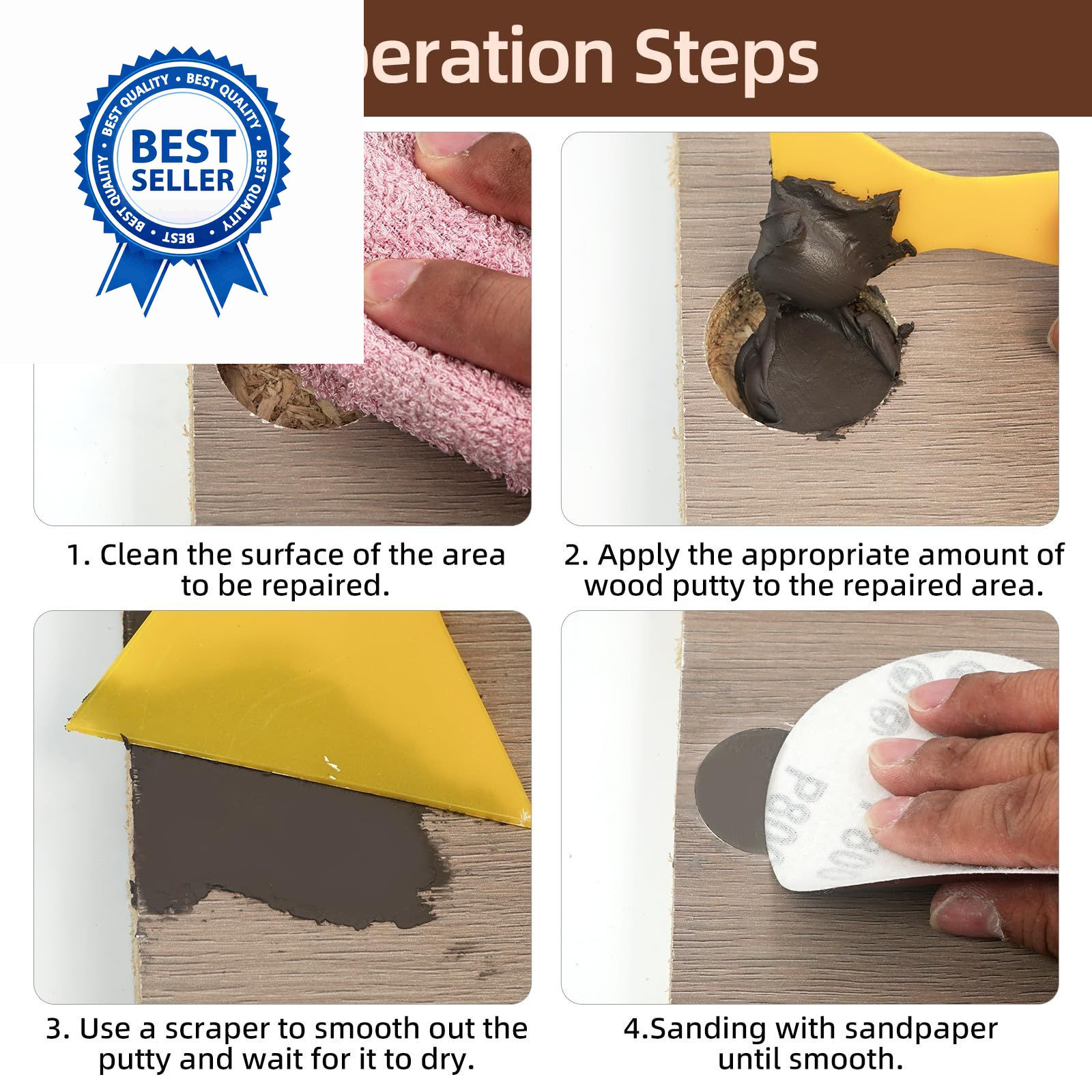 BONCART Wood Filler – Ebony, Paintable, Stainable, Sandable. Quickly Ebony