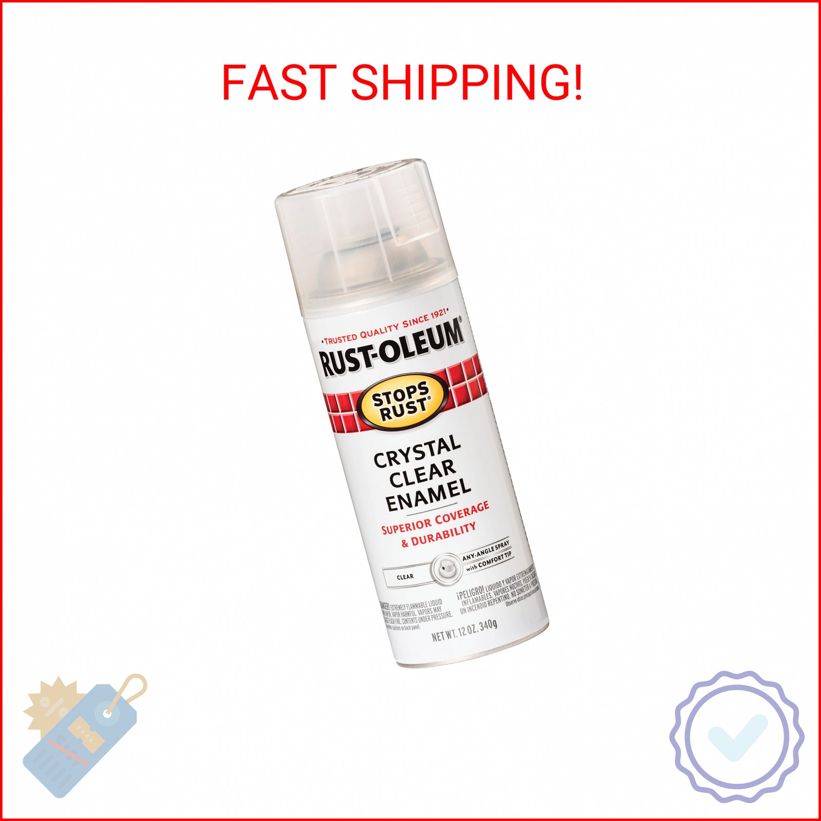Rust-Oleum 7701830 Stops Rust Spray Paint, 12 oz, Gloss Crystal Clear