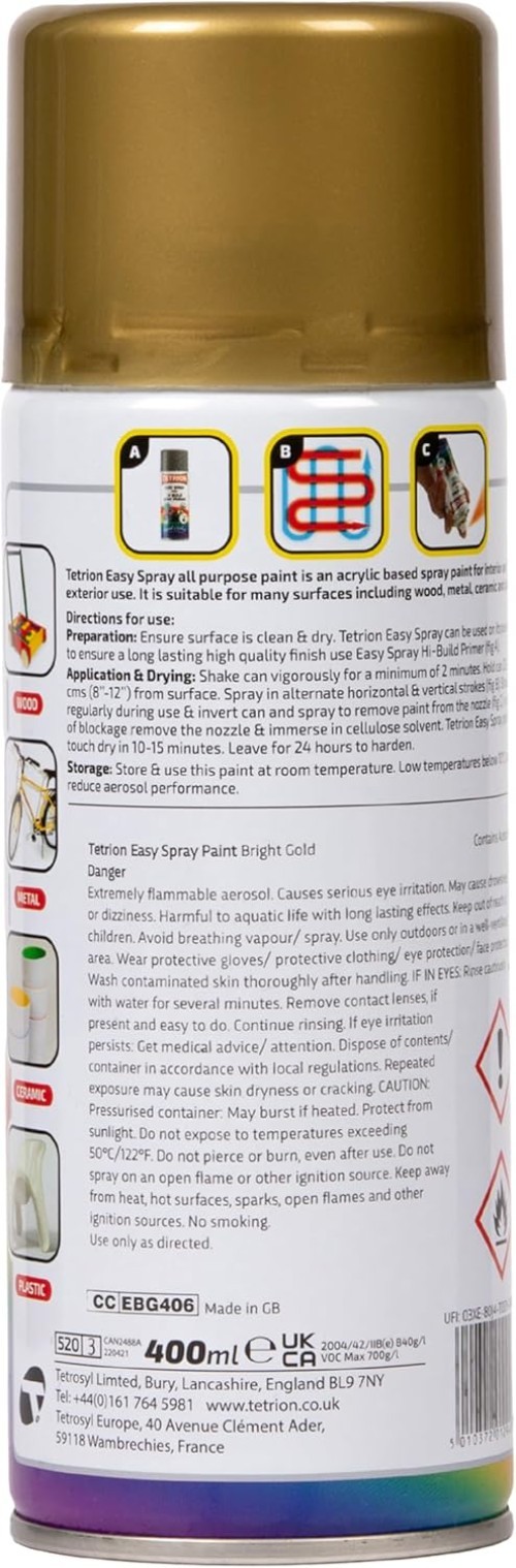 Easy Spray Paint – Bright Gold 400ml – All-Purpose Fast Drying Acrylic Spray …