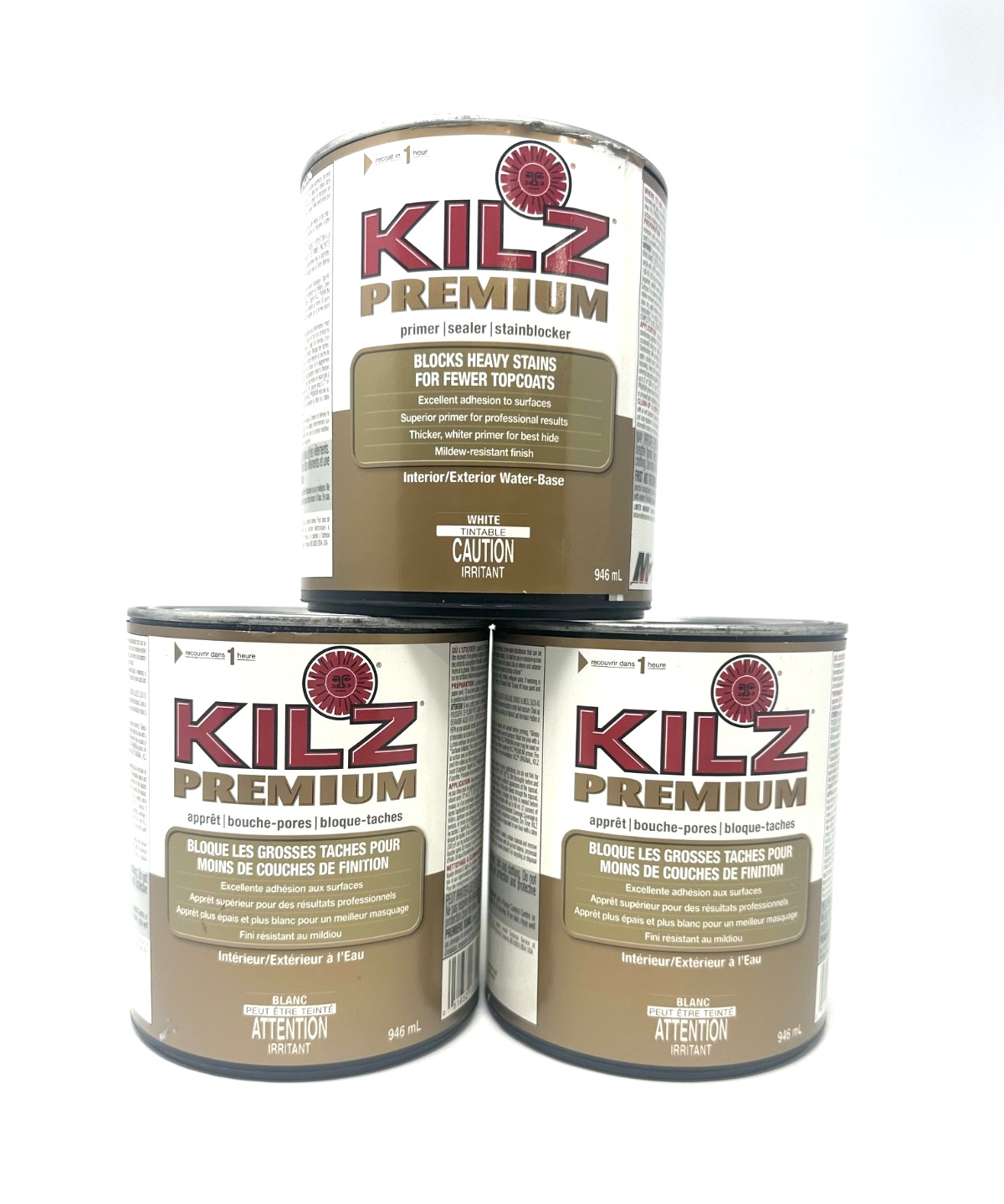 KILZ Premium Primer Sealer Stainblocker Interior/Exterior 946 mL 1 Qt White 3PK