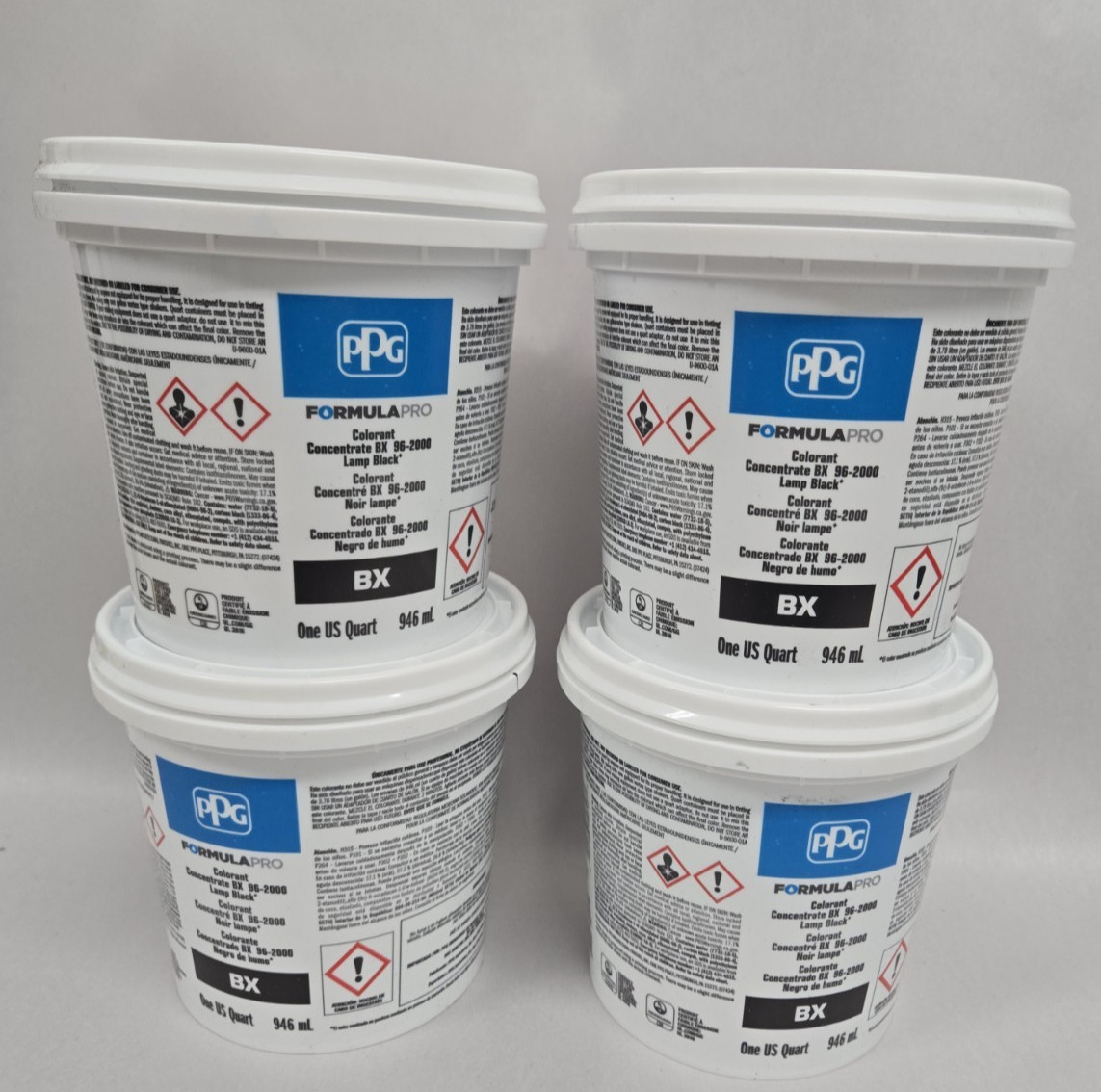 Lot of 4 PPG 96-2000 PZ LOW VOC HS COLORANT BX LAMP BLACK CONCENTRATE QT