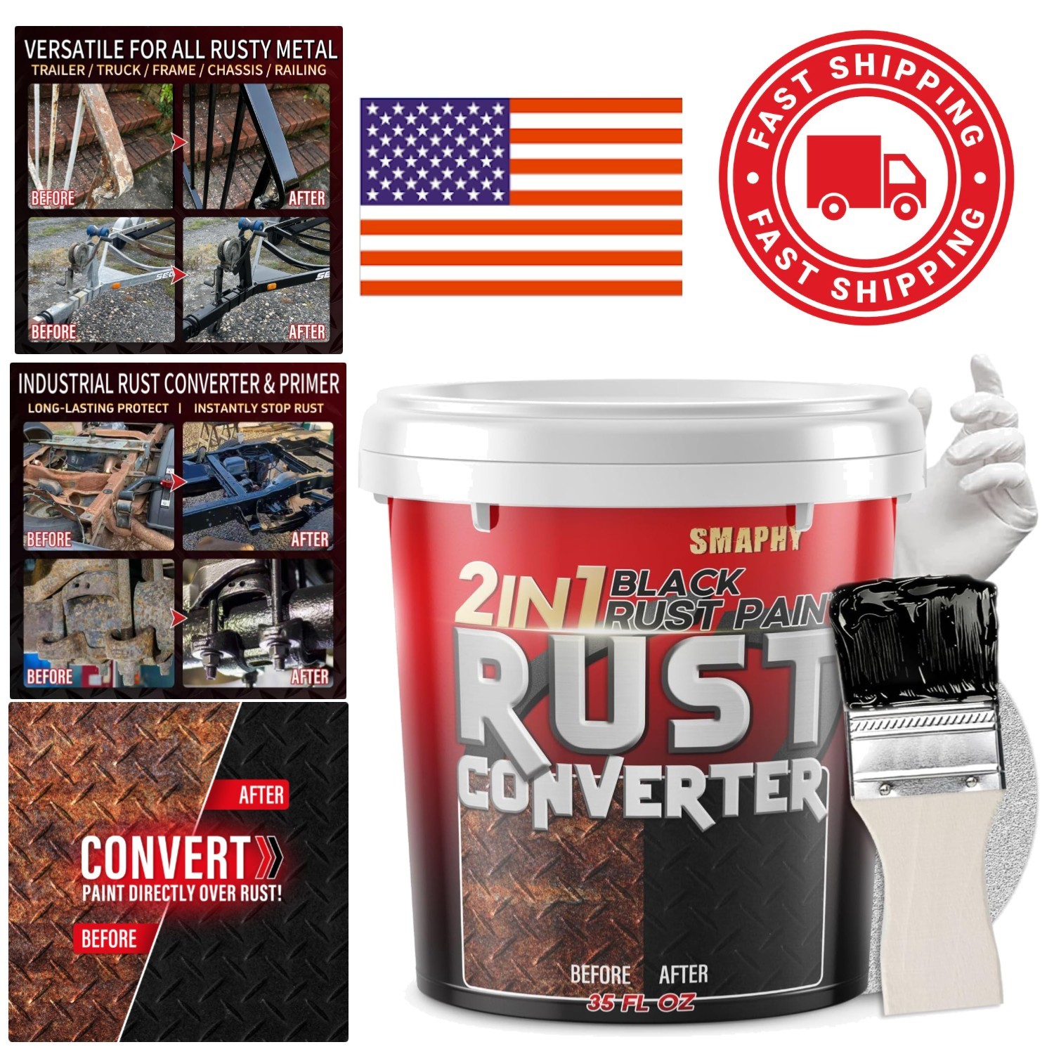 Rust Resistant Paint 35 oz for Metal Frames Cars and Trailers Matte Black Finish