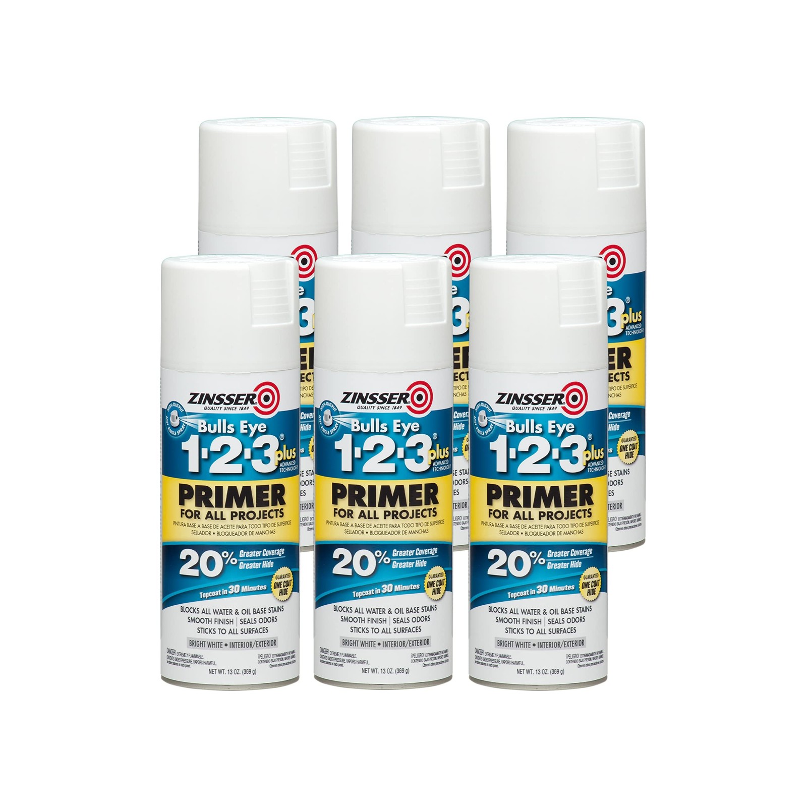 Zinsser 272479-6PK Bulls Eye 1-2-3 Plus Spray Primer, 13 oz, White, 6 Pack