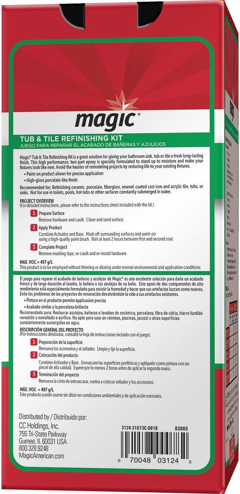 3124 Tub and Tile Refinishing Kit – Bright White – Paint on – Works on Ceramic P