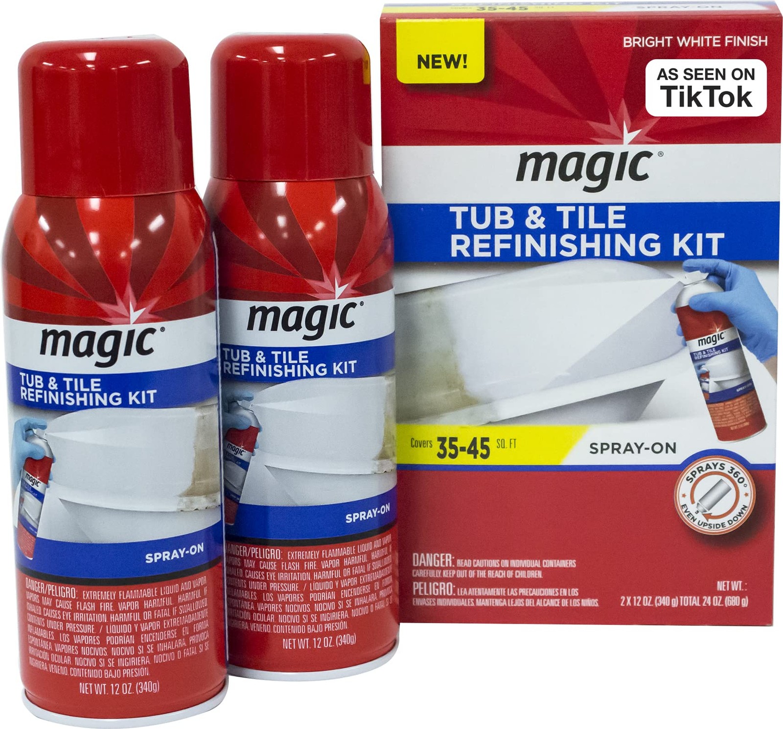 Magic Tub and Tile Refinishing Kit – Spray 12 Ounce (Pack of 2), Bright White