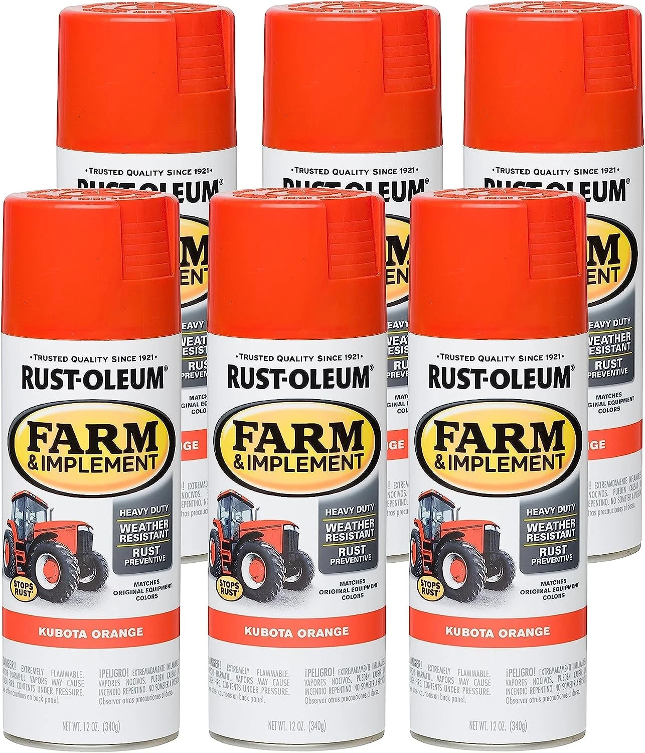 280142-6PK Farm & Implement Spray Paint, 12 oz, Kubota Orange, (Pack of 6)