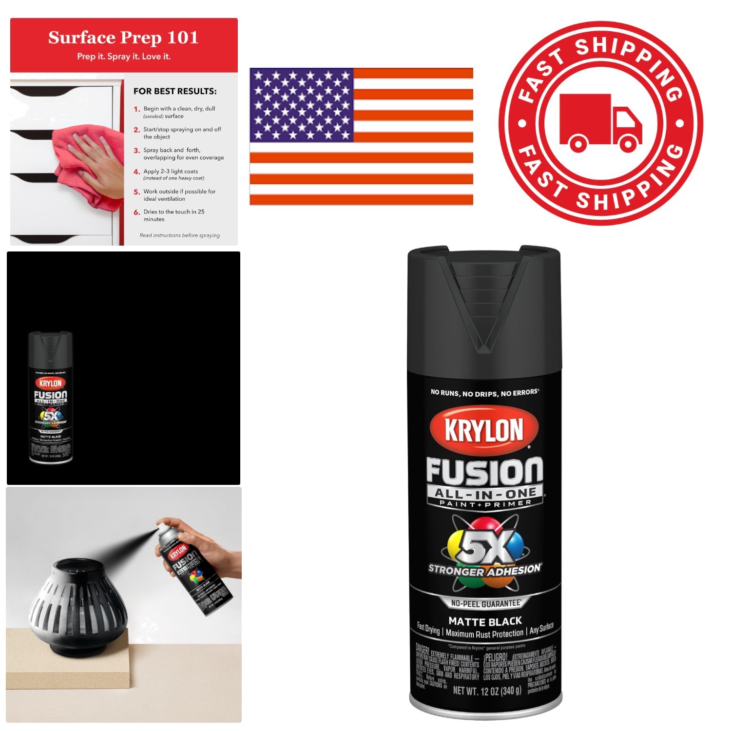 Aerosol Spray Paint 12 Ounce Matte Black Rust Resistant for Interior Exterior
