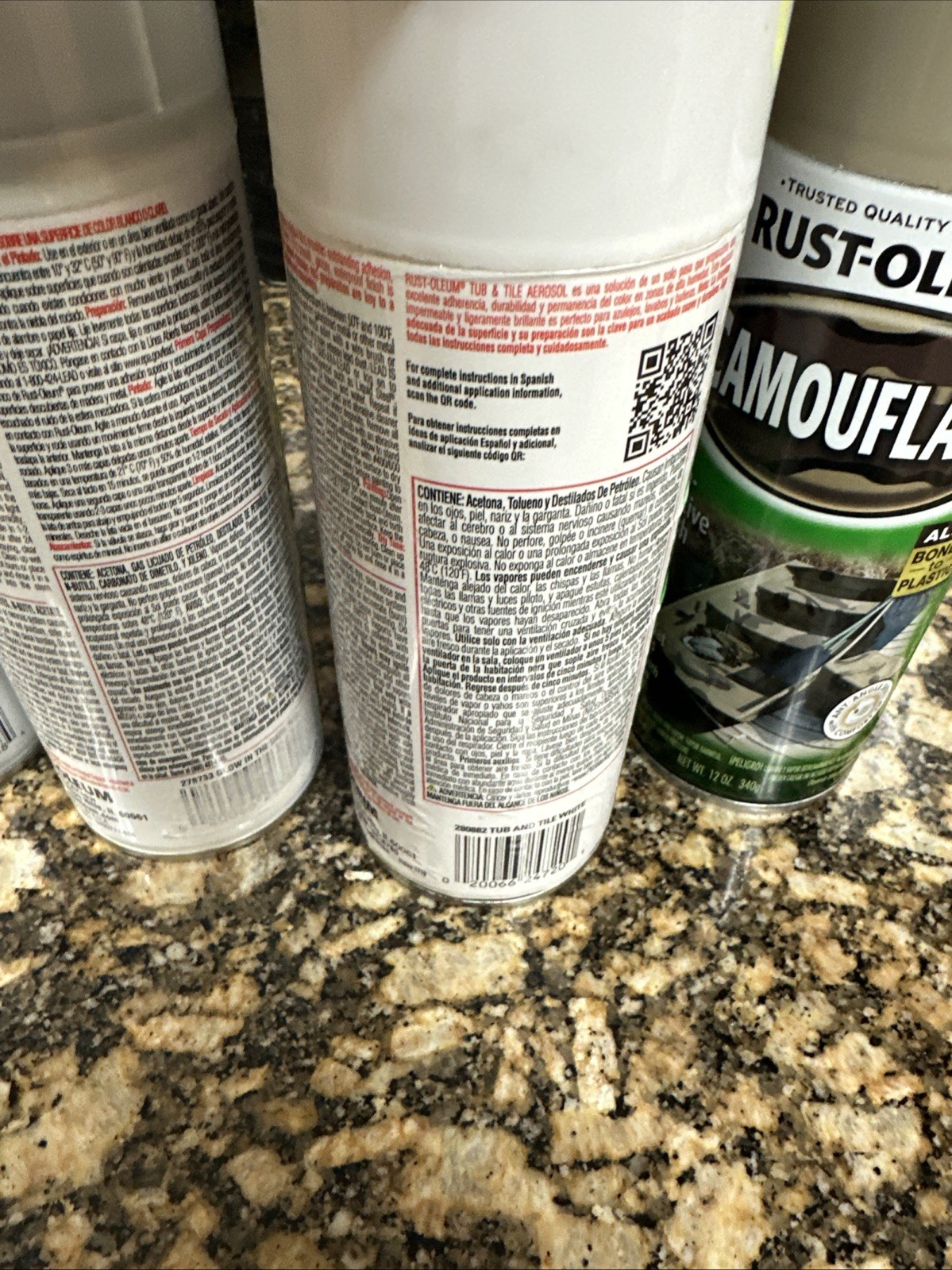 Rust-Oleum Specialty Spray Paint Lot 4 Cans Glow In Dark, Camouflage, Lacquer