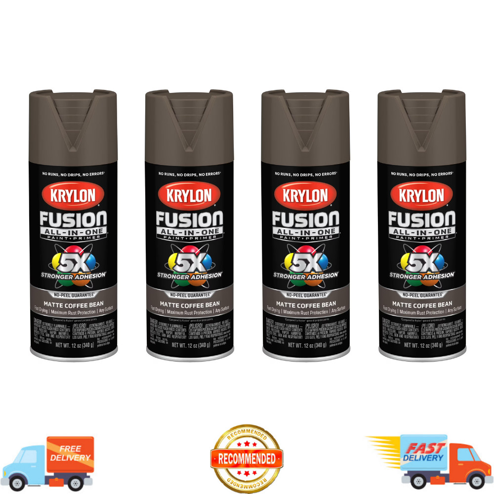 (4 Pack) Krylon K02900007 Fusion All-In-One Matte Coffee Bean Spray Paint, 12oz