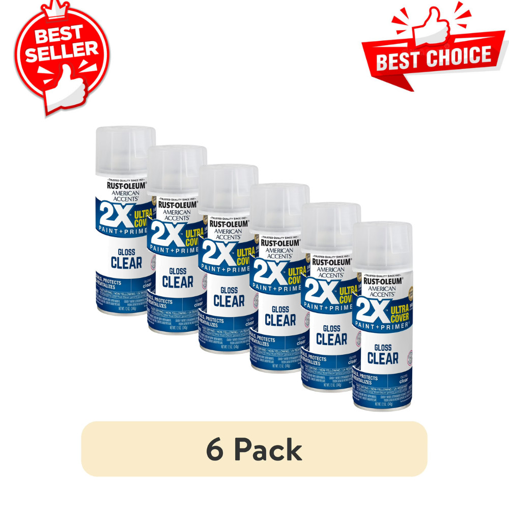 (6 Pack) Rust-Oleum 2X Ultra Cover Gloss Clear Spray Paint, 12oz, Multi-Surface